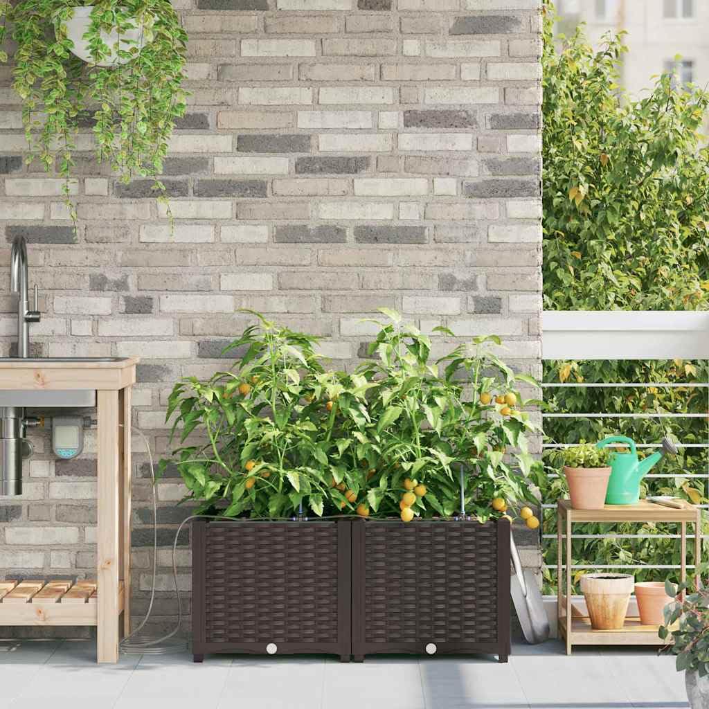 vidaXL Doniczka ogrodowa 2 szt. brązowy 80 x 40 x 37,5 cm PP | Dzięki temu twoje rośliny zawsze będą miały nawilżenie, Zrobiona z solidnego plastiku odpornego na UV,