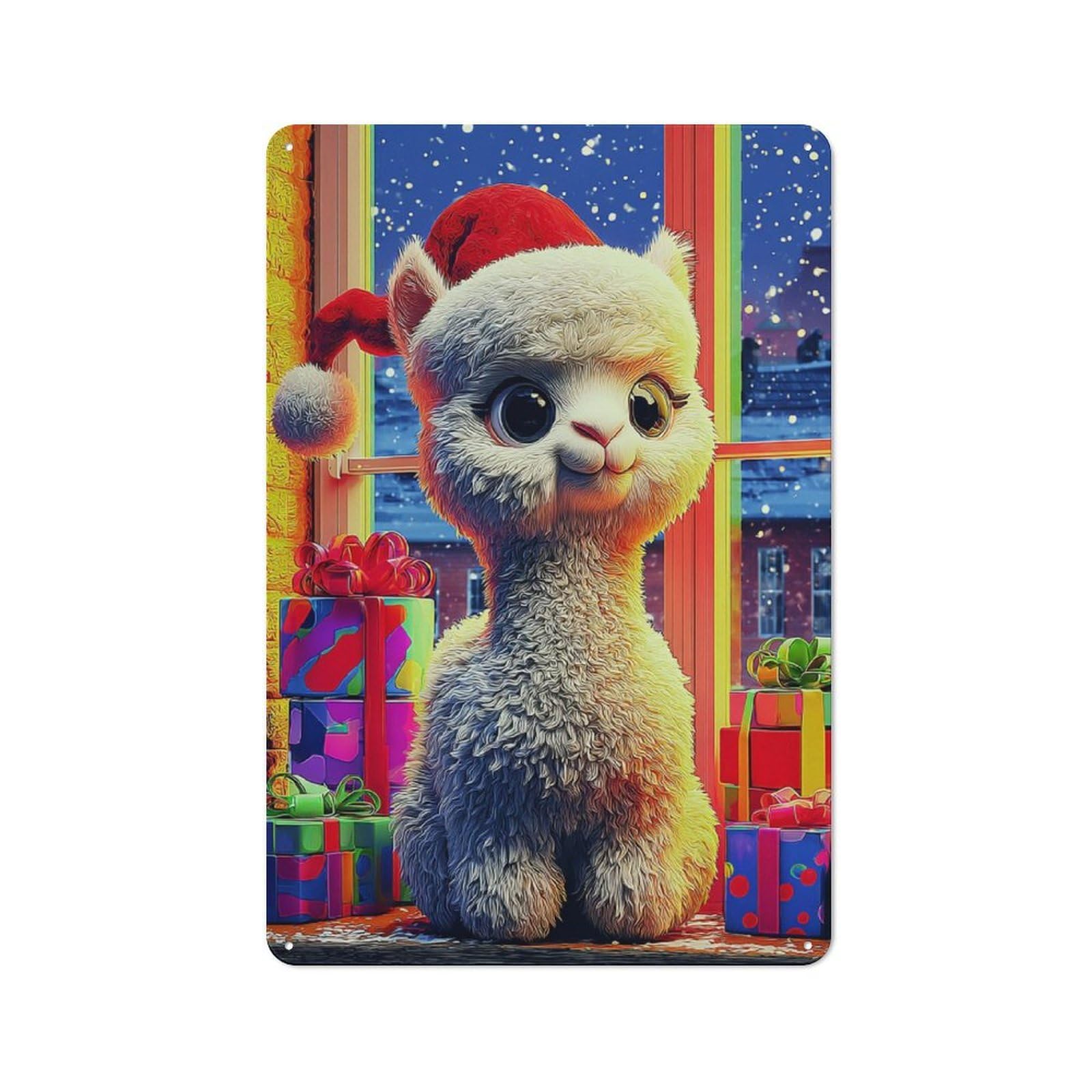 Junmoney Christmas Llama With Presents Vintage Tin Sign 30X20cm For Home Bar Wall, For Collectors Of Vintage Metal Wall Decor