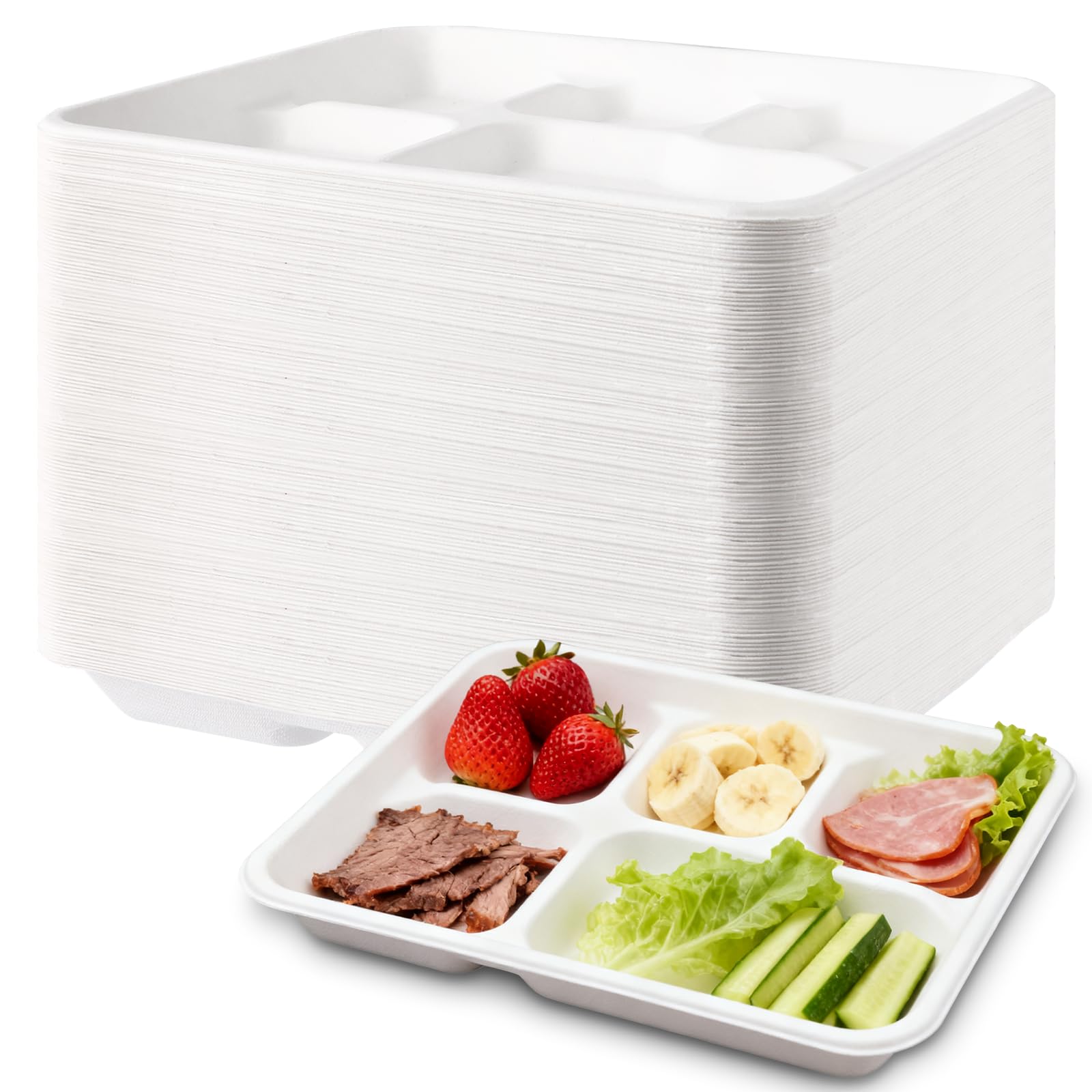 YOUNTHYE 150 piatti usa e getta, 5 pezzi, colore chiaro, piatti di carta, rettangolari, usa e getta, in materiale naturale, per catering e Meh