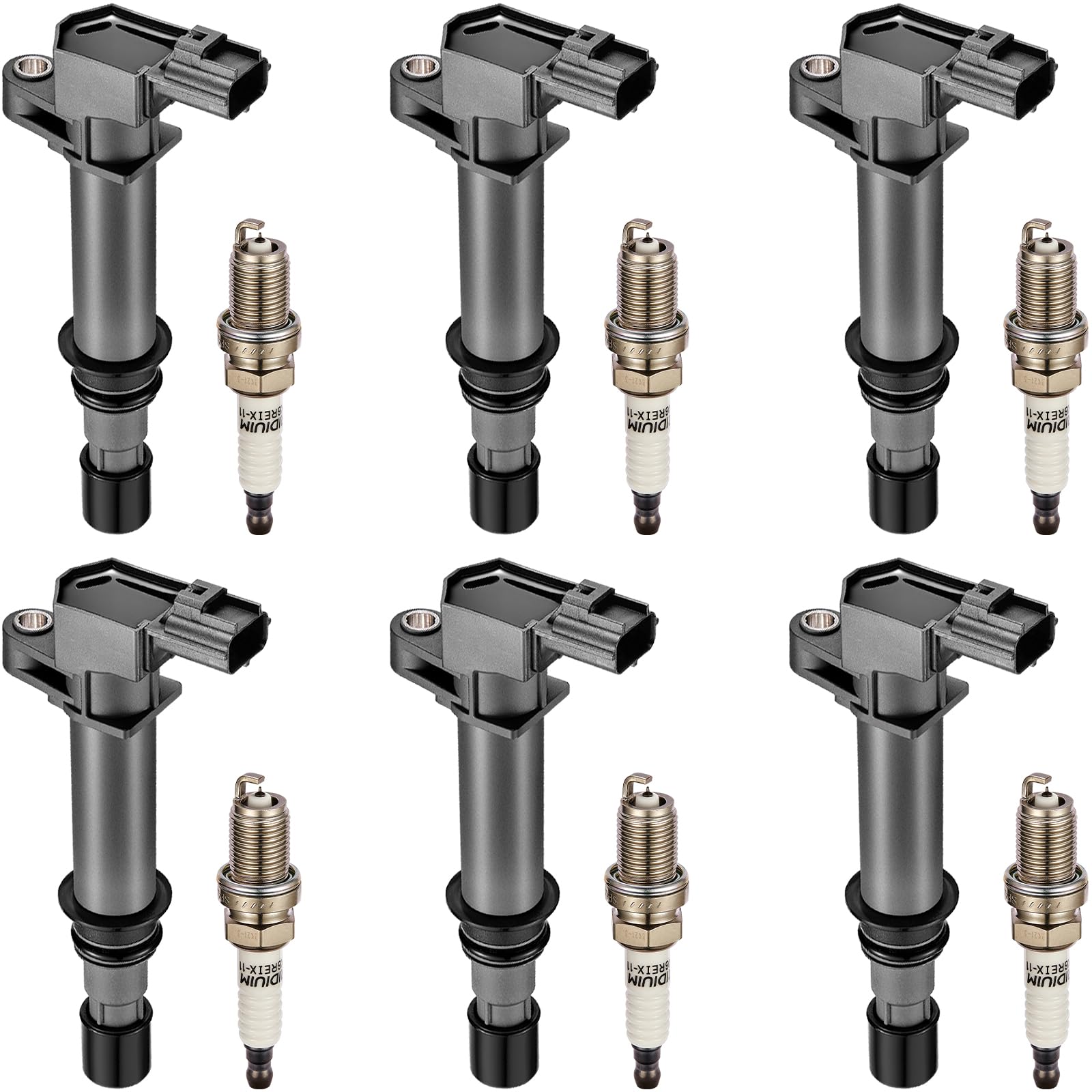 BDFHYK Ignition Coil Pack UF270 and Iridium Spark Plugs 4504 Compatible with Dodge Dakota Durango Nitro Ram 1500 Jeep Commander Grand Cherokee Liberty 3.7L V6, Sets of 6