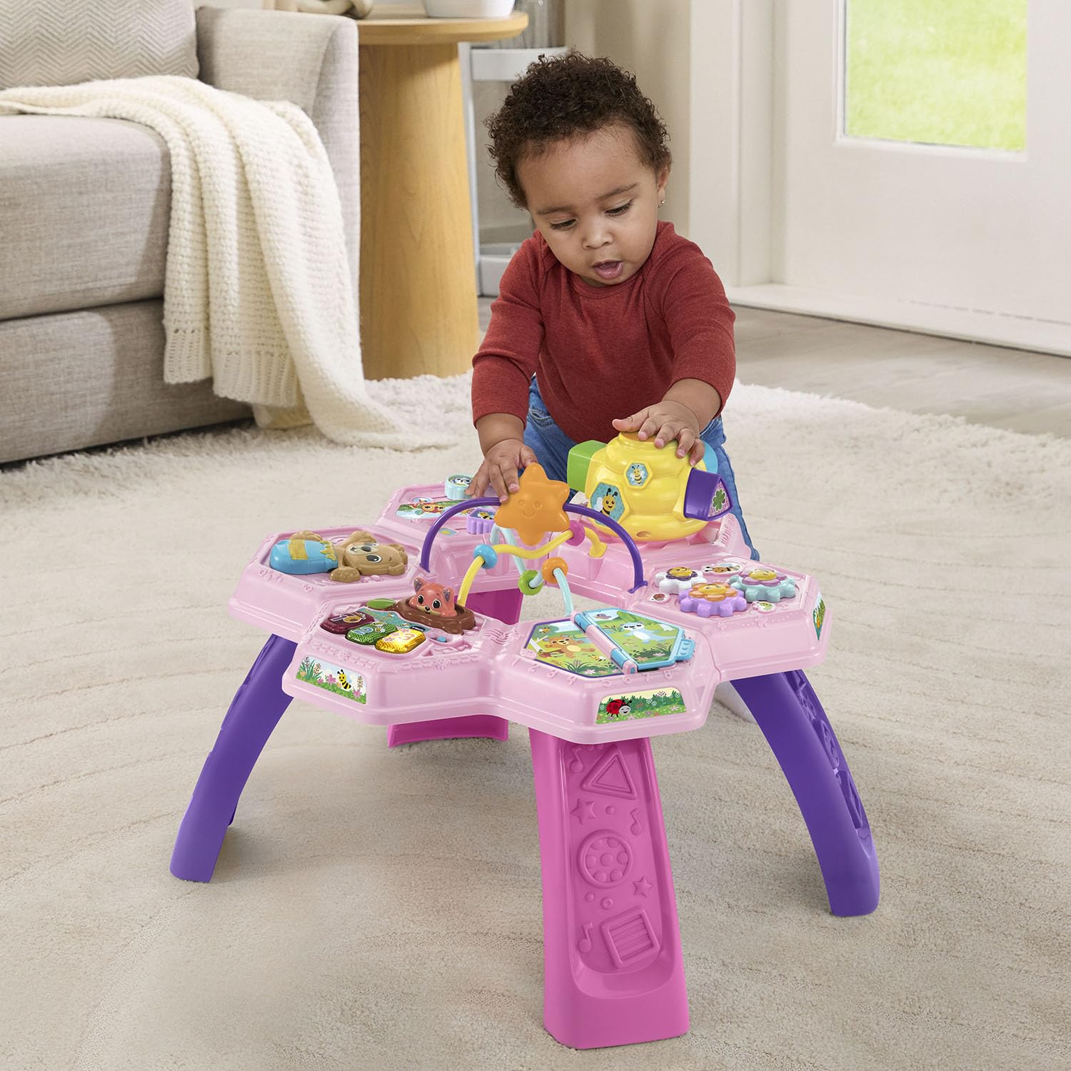 VTech Buzz and Learn Table d'activités avec Sept Zones de Jeu interactives, Rose