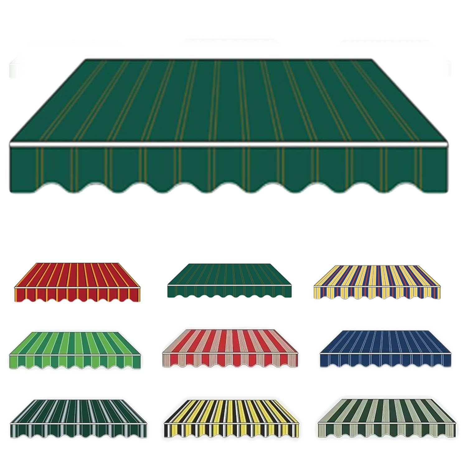 Tessuto di ricambio per tenda da giardino retrattile, protezione UV, impermeabile, per cortile e terrazza (strisce verdi, 4 x 2,5 m)