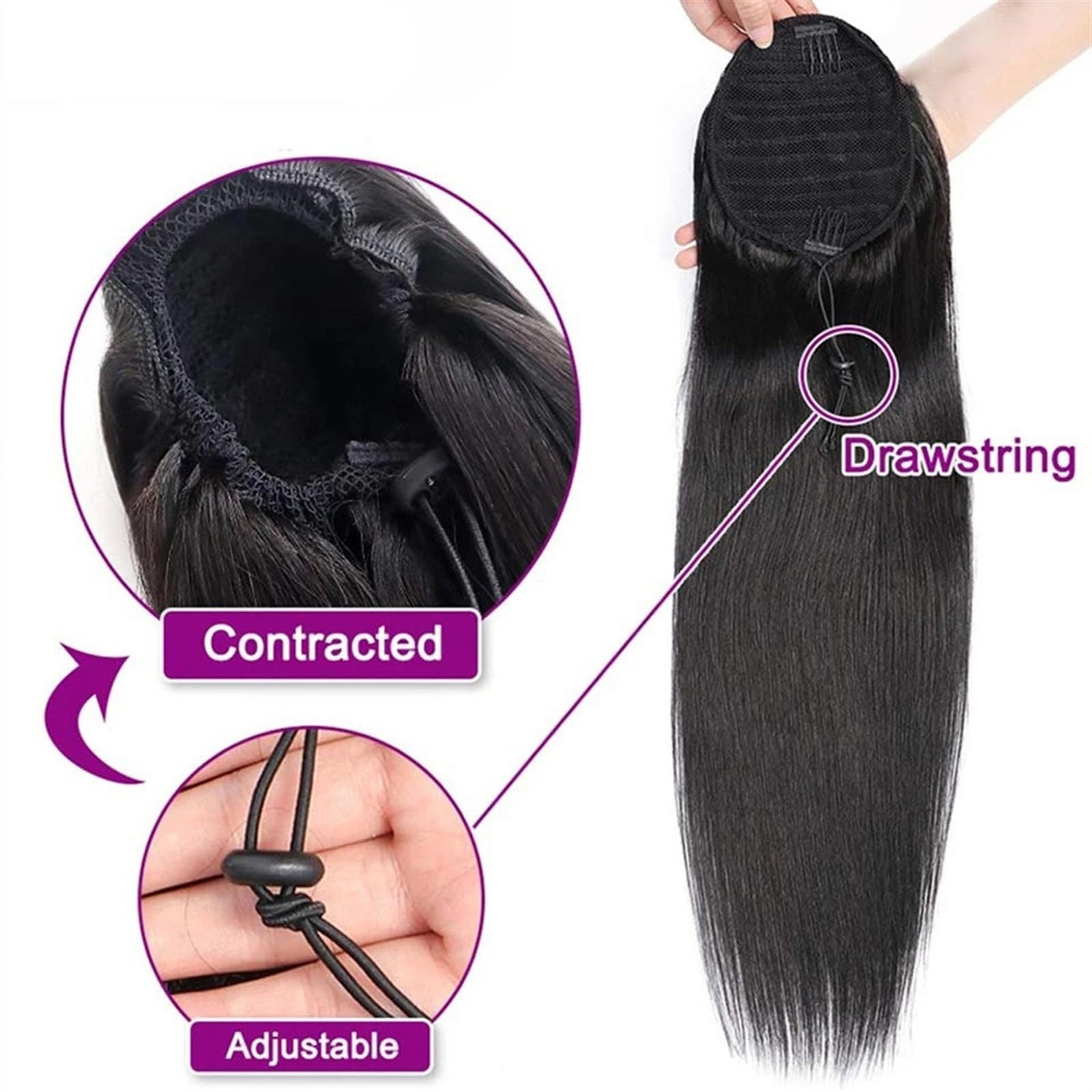 Pelo de cola de caballo Extensión de cola de caballo larga y recta, cabello humano Real con cordón, postizo de cola de caballo, Color Natural, Clip de pelo Remy en postizo de cola de caballo recta Ext