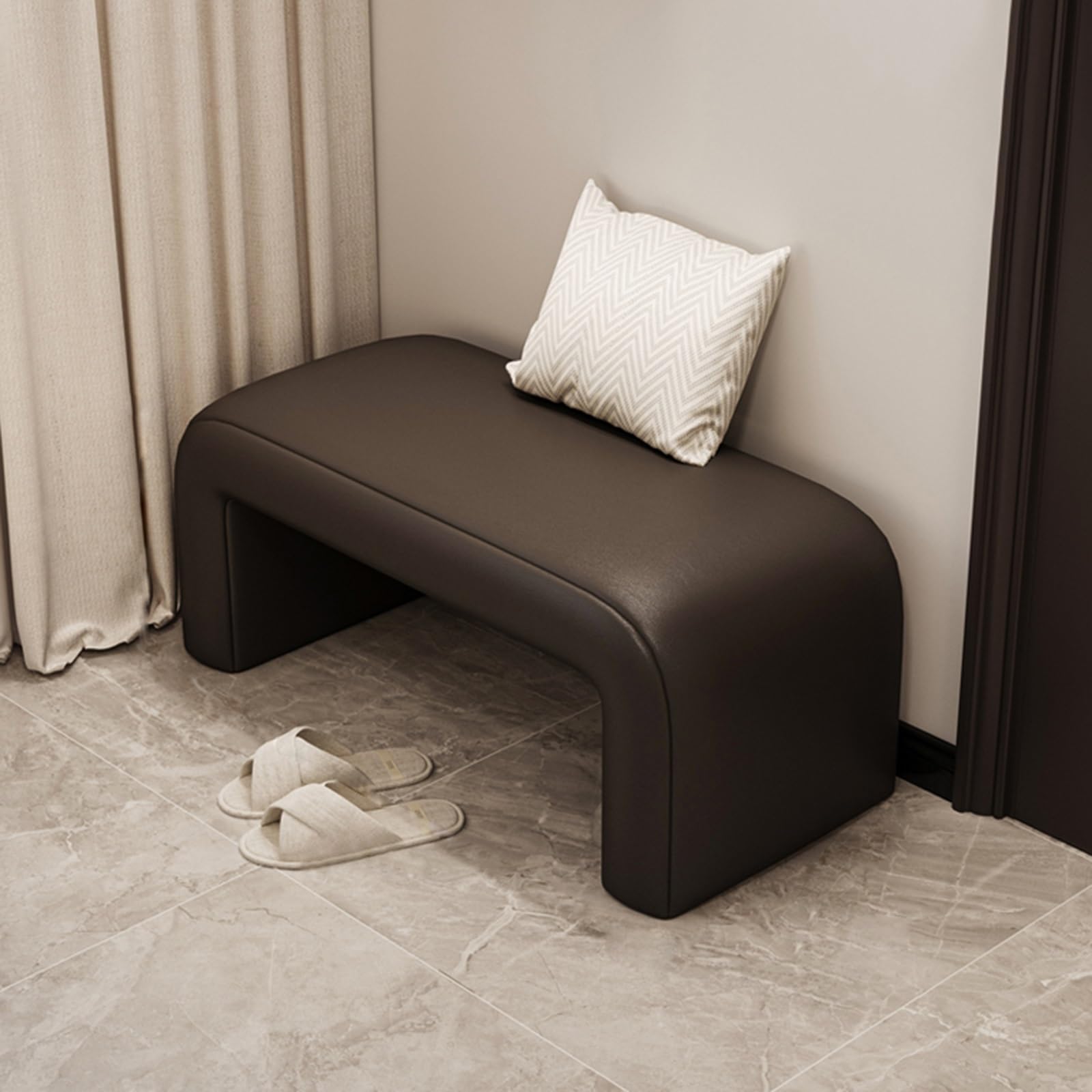 Ottomane Bank, gepolsterte Schlafzimmer-Endbank, Fußstützenhocker aus PU-Leder, Akzentbank, Aufbewahrungsbänke für Eingangsbereich, Esszimmer, Wohnzimmer, Schlafzimmer (schwarz, 80