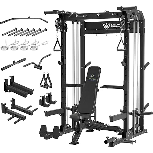 MAJOR FITNESS F22 Power Rack, 1600lbs All-in-One Squat Rack with Dual Pulley System, Heavy-Duty Steel Frame, Attachments & Storage for Home Gym Strength Training