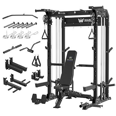 MAJOR FITNESS F22 Power Rack, 1600lbs All-in-One Squat Rack with Cable Crossover, Dual Pulley System, Heavy-Duty Steel Frame, Attachments & Storage for Home Gym Strength Training