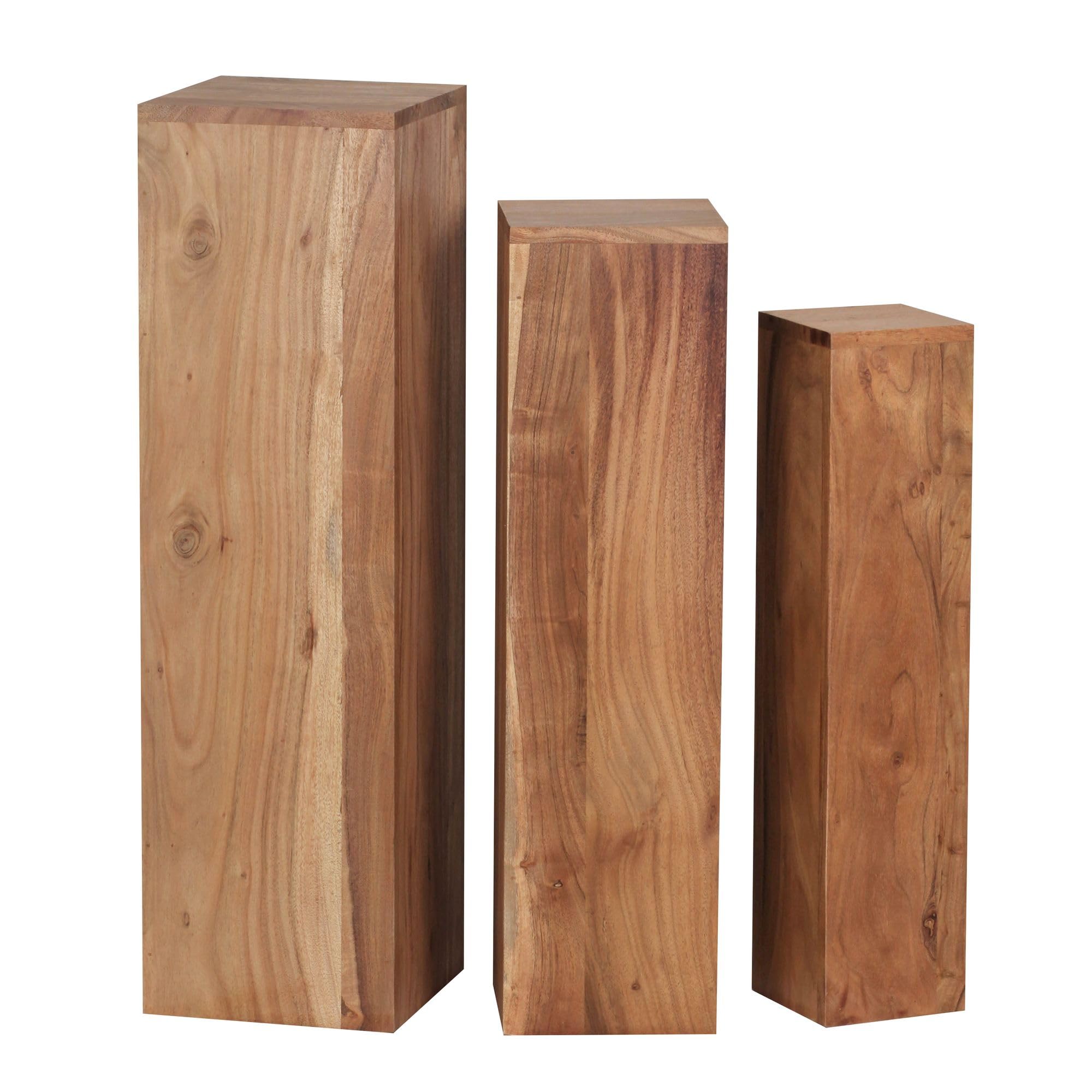 FineBuy Juego de mesas auxiliares de 3 Piezas Madera Maciza de Acacia | Mesas de Centro Marrón | Mesas Modernas para el salón | Mesa de juego como soporte para flores y mesa para plantas en 3 alturas, madera auténtica hecha a mano, cada juego es único