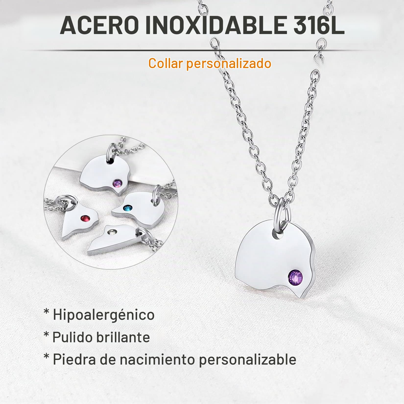 U7 Corazón Collar Puzzle Geométrico Rompecabezas, Collar Personalizable Acero Inoxidable 316L para Parejas y Familia y Mejores Amigas, 2/3/4/5/6/7/8 Piezas, Joyería DIY con Nombres Grabados