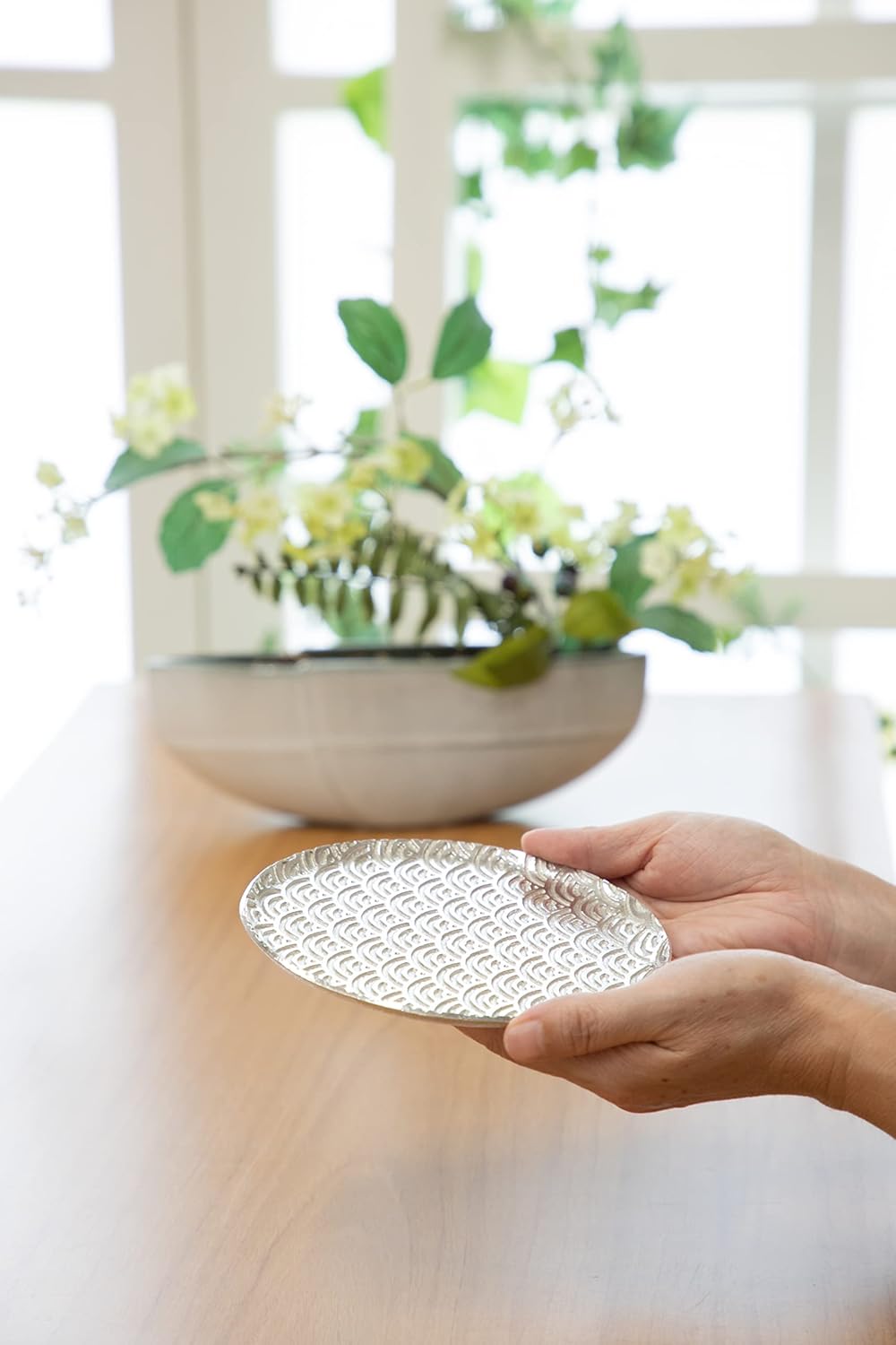 薩摩錫器工芸館 薩摩錫器 切子大皿 丸型 青海波 2枚セット No.2020-２-B-2