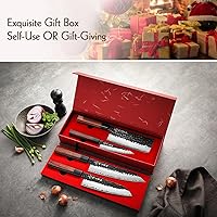 Vista 8 de HEZHEN Juego de cuchillos de cocina 4 piezas, cuchillo de chef de acero revestido Nakiri forjado Santoku, mango octogonal de madera