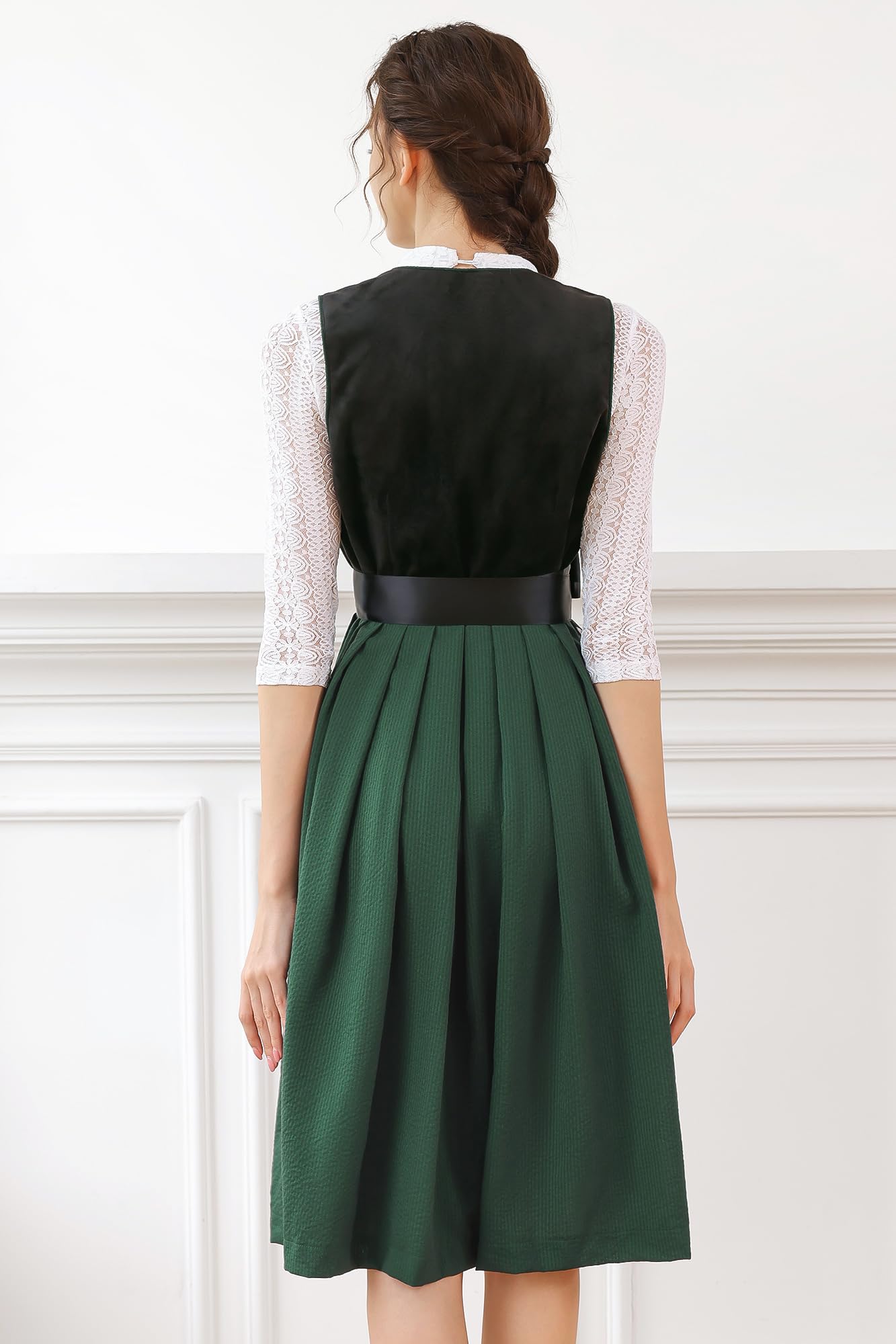 EIISSION Dirndl Damski Oktoberfest Kostium Oktoberfest Kostium Kostium Damski Czarny Tradycyjna Sukienka midi Trachten Sukienka 3 Pieces Bluzka Fartuch