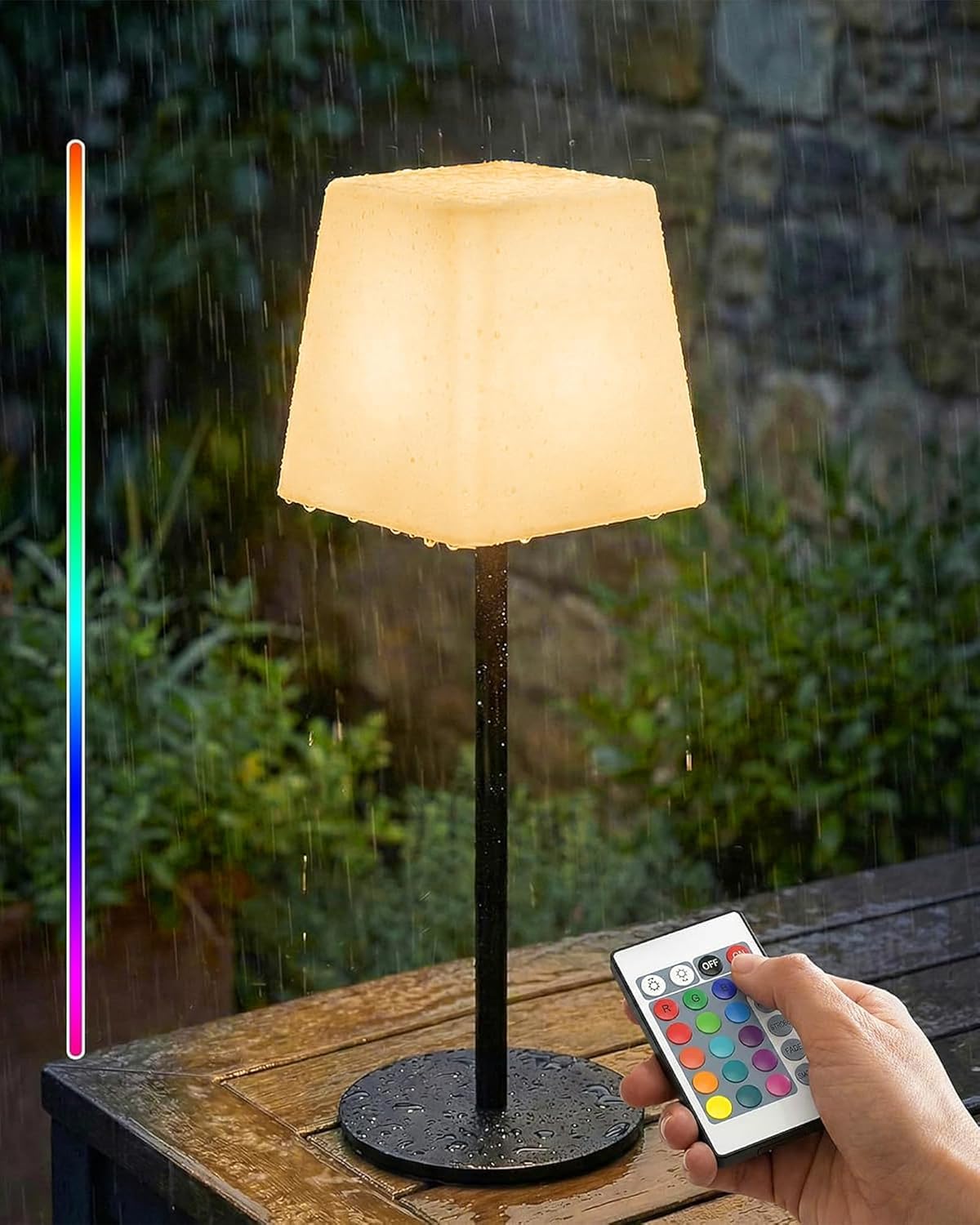 NIEBYI Cordless Table Lamp with Remote, 16 Color Changing Rechargeable LED Bedside Lamp, Adjustable Height Waterproof Shower Light, Portable Night Light for Bathtub,Bedroom,Kitchen,Living Room, Desk