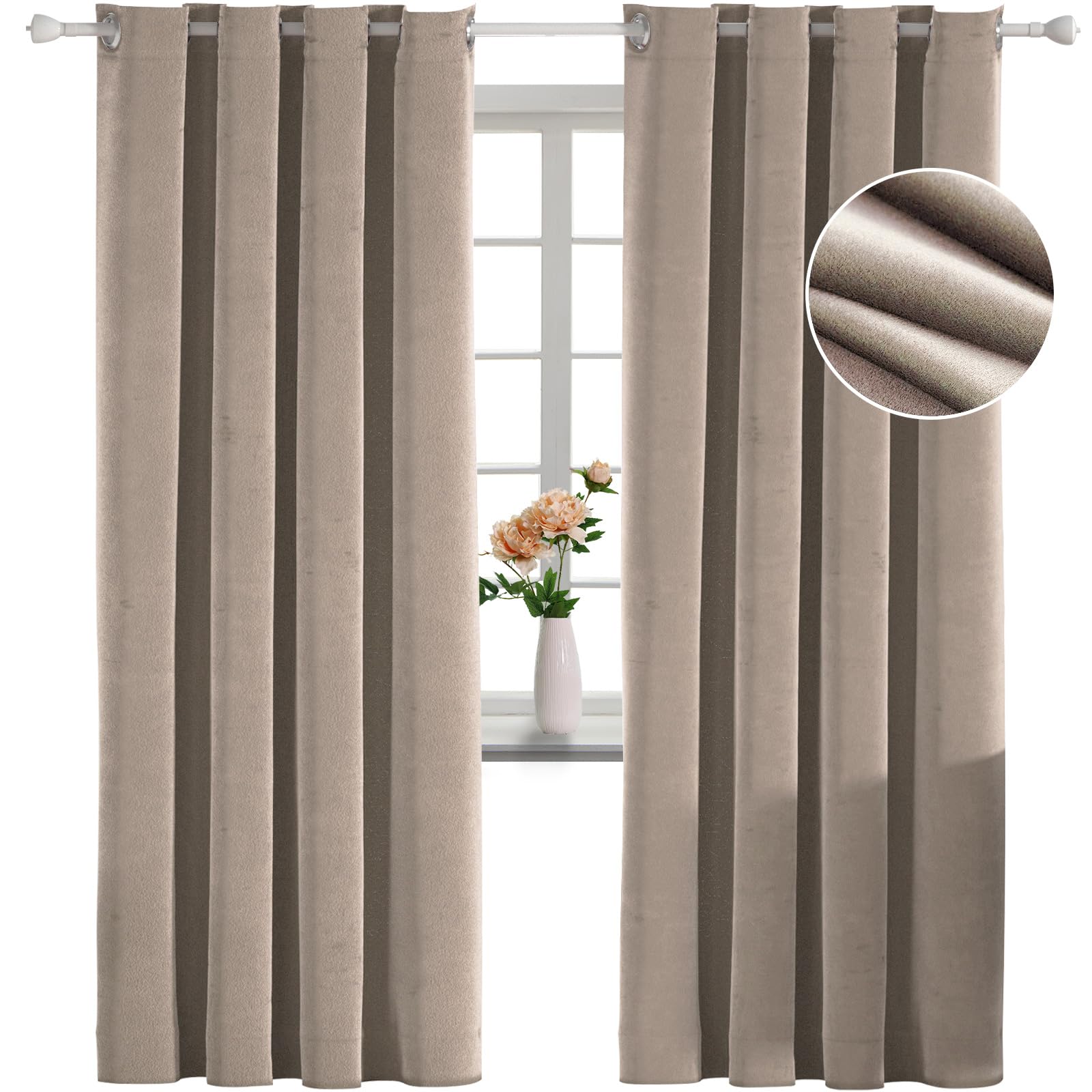 Terciopelo Cortinas 100% Opacas 2 Piezas, 140×225cm, Cortinas Opacas con Ojales, Cortinas termicas aislantes Frio y Calor, Insonorizantes, Modernas, para Dormitorio, Camel Global Recycled Standard Global Recycled Standard Global Recycled Standard
