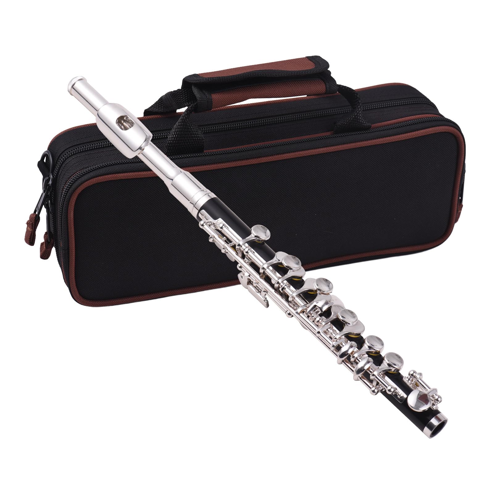 GOWENIC Elegancka, Posrebrzana Czarna Rurka ABS Piccolo Flute, Klucz Piccolo C dla Początkujących z twardą obudową, Drążek do Czyszczenia i