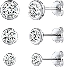 ChicSilver Women's 925 Sterling Silver Earrings, 3/4/5 Pairs Earrings Set, Silver Rose Gold, Light Point Stud Earring with Cubic Zirconia, Gift Box