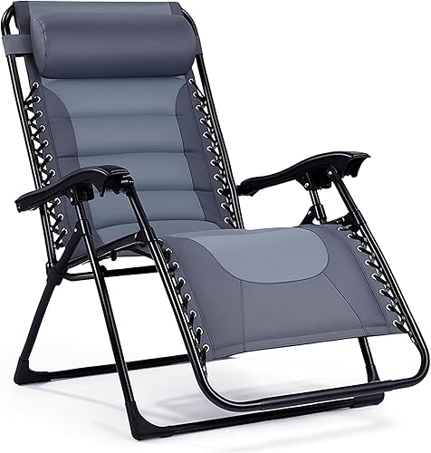 Miniatura 8 de Backyard Expressions Deluxe XL - Silla reclinable acolchada – Tumbona ergonómica antigravedad con diseño plegable, bandeja lateral y reposacabezas