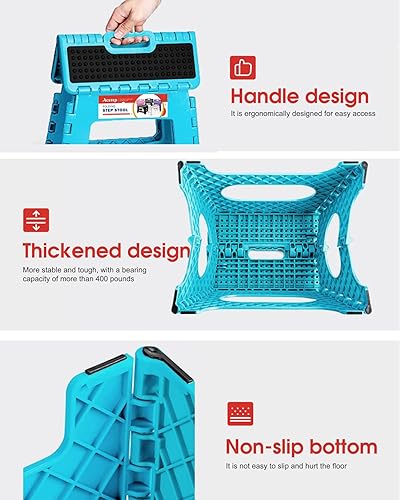Miniatura 7 de ACSTEP Taburete plegable antideslizante de 9 pulgadas de altura para niños y adultos, taburete plegable de alta calidad para cocina, jardín, baño,