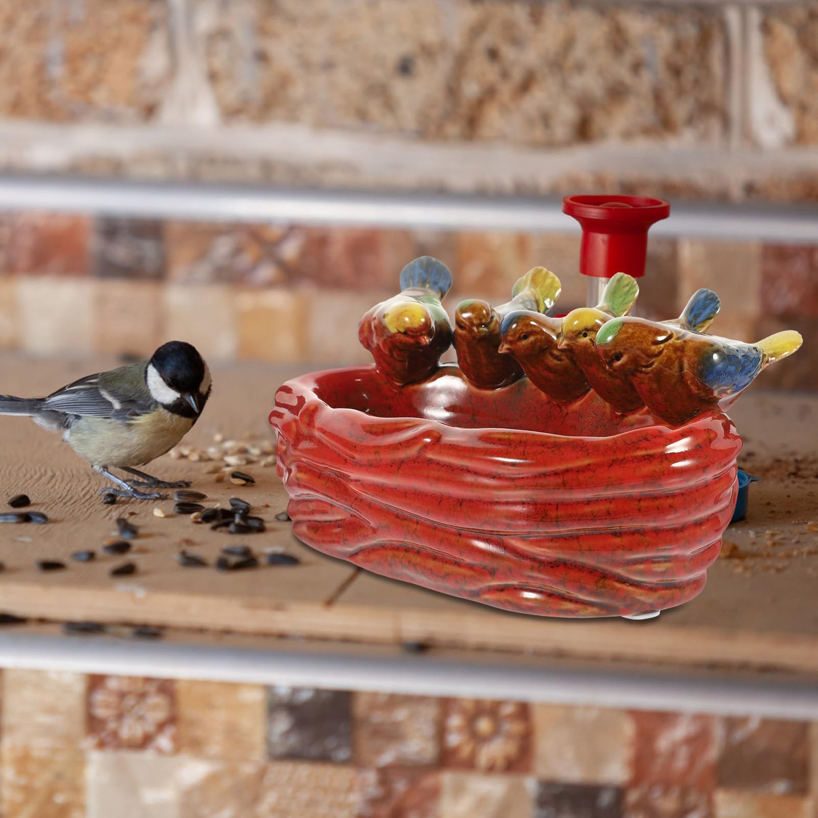 OUNONA Keramik Vogelfütterer mit Zartem Obstteller und Kreativem Design für Garten und Zuhause Einfache Lagerung von Vogelfutter und Früchten in 1stück