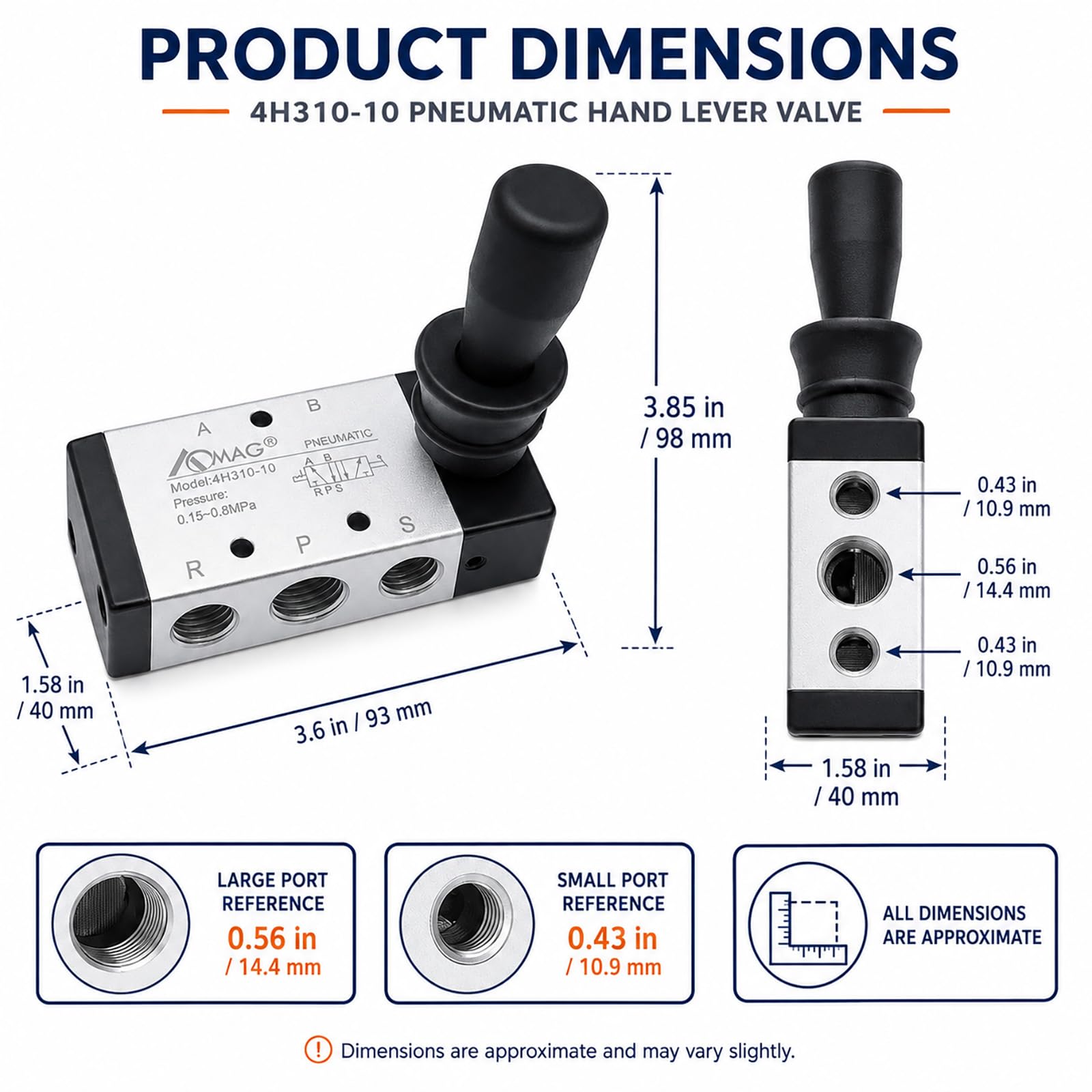 AOMAG Pneumatic 3/8" PT 5 Way 2 Postion Air Hand Lever Operated Valve Pneumatic Solenoid Valve Manual Control Push-Pull 4H310-10 — Amazon image 3
