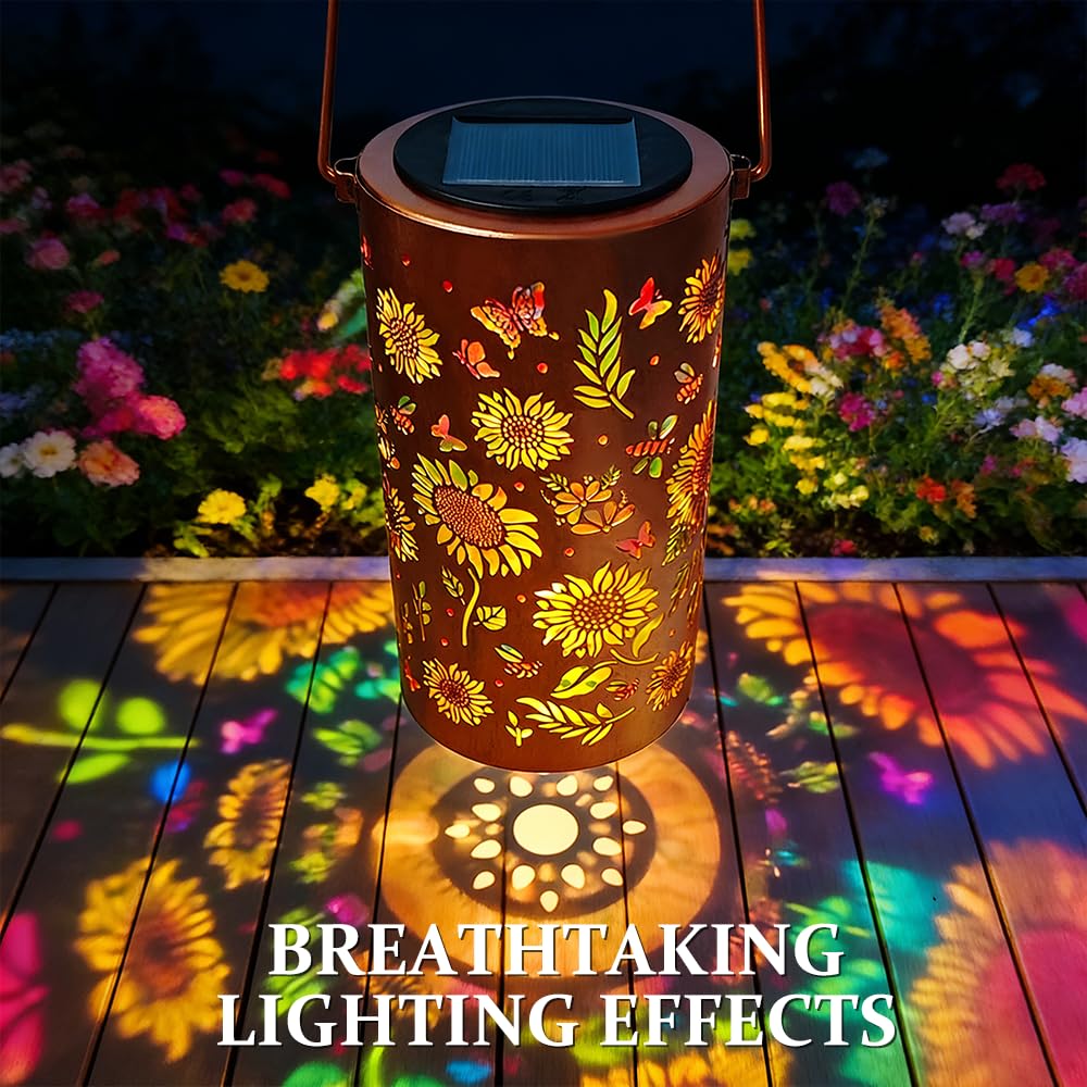 Colorful Sunflower Glow Solar Garden Lantern,2 Stück Sonnenblumen Solarlaterne für Außen,Solar Hängeleuchte Bunt,Wasserdicht Solarlampen für Außen Hängend,IP65 Wasserdicht,Garten Dekoration