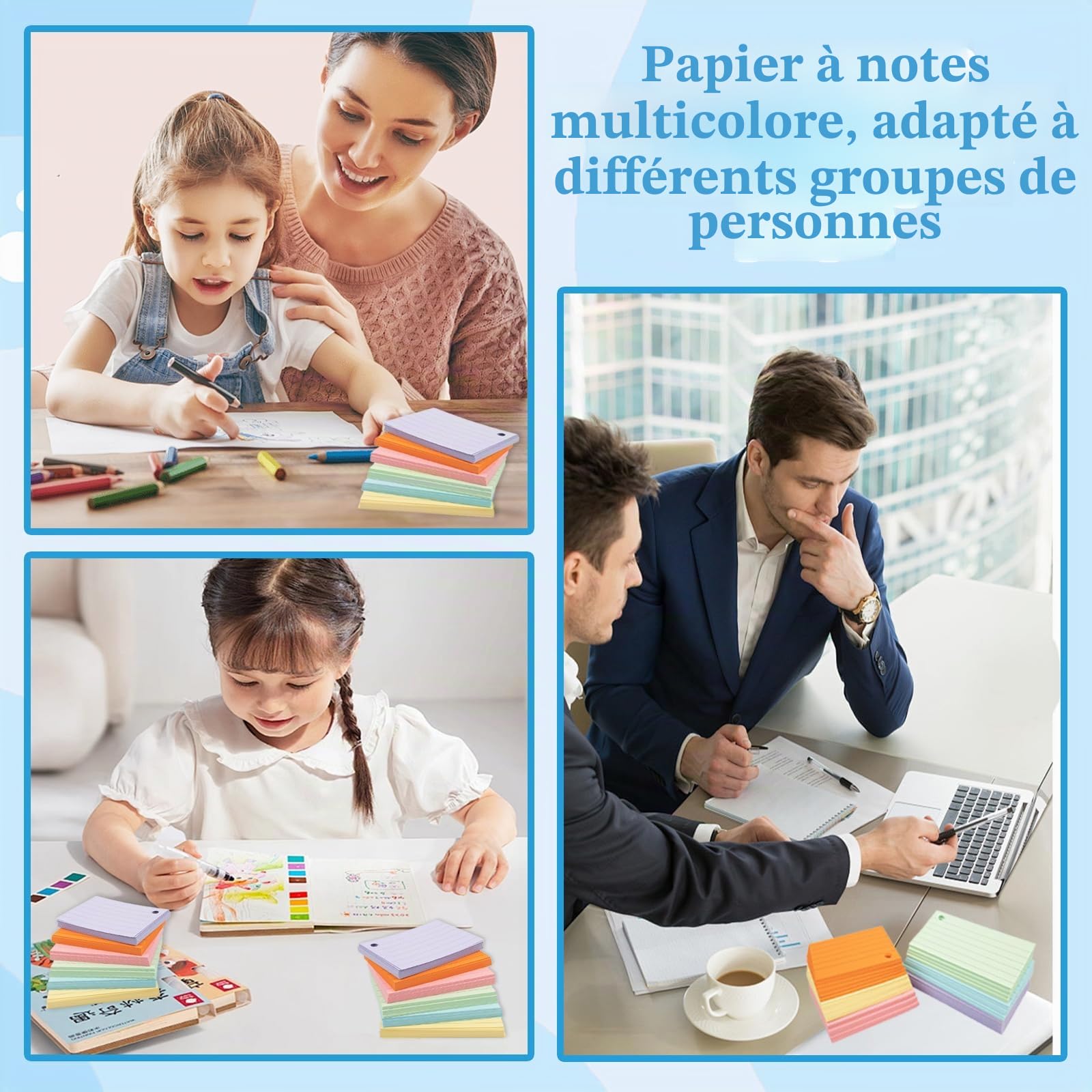 A8 Flashcard 600Pcs Lignées Flashcards avec Anneau Cartes de Vocabulaire pour Apprentissage