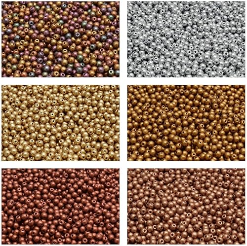 Cuentas de vidrio prensado checo, redondo, 0.118 in, juego único, total de 600 cuentas (1/2 masa) en 6 colores vibrantes. Juego de joyería.