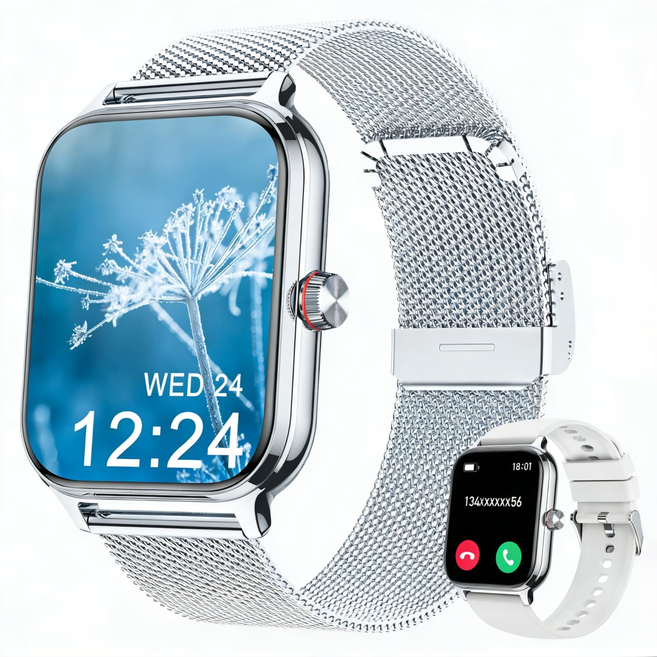 LODIMEKE Smartwatch Uomo Donna Chiamate Pressione Sanguigna Frequenza Cardiaca Sonno, 1.96'' AI Orologio 100+ Modalità Sportive, IP67 Impermeabile Contapassi Sveglia Calcolatrice iOS Android