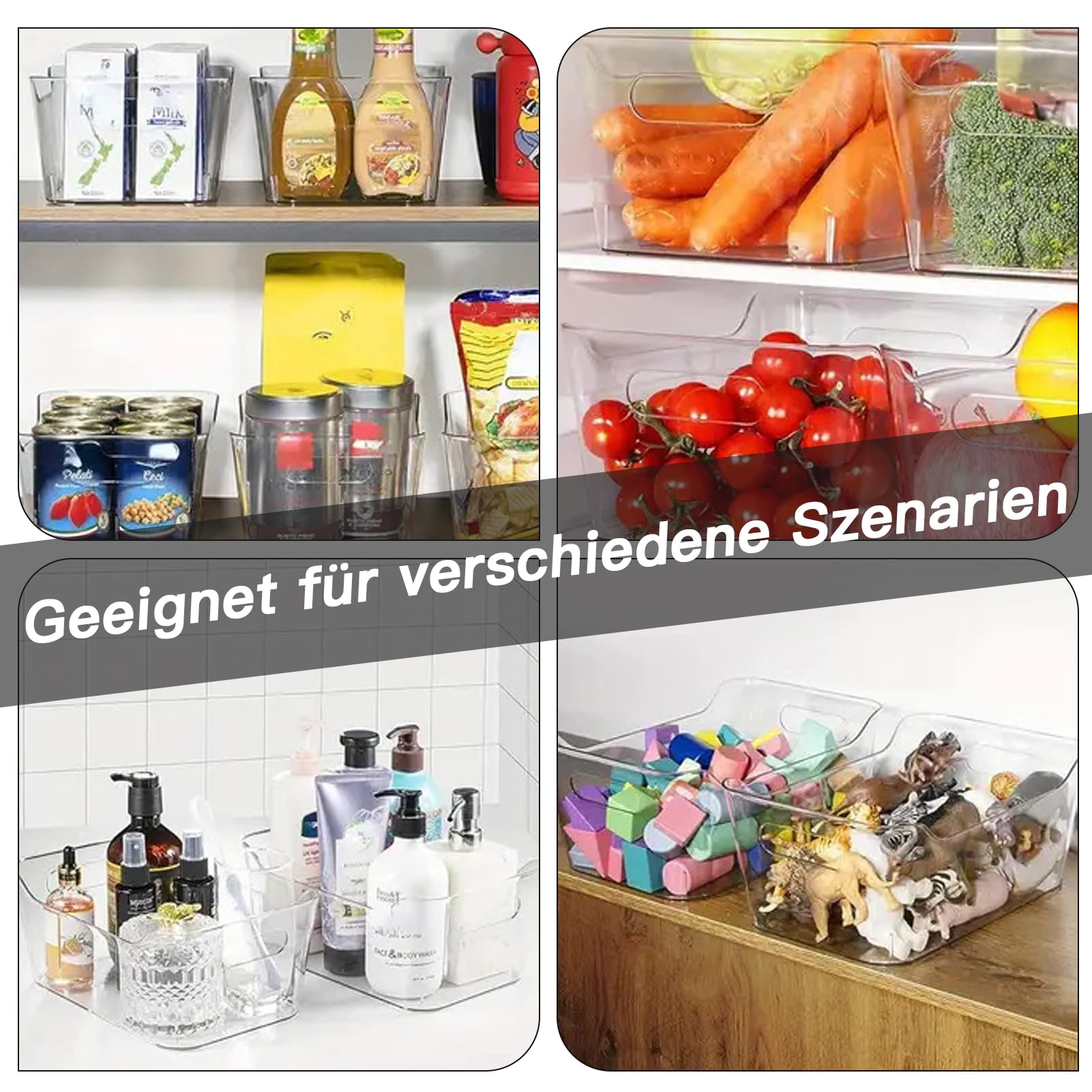 12 Stück KüHlschrank Organizer, Fridge Organizer, Stapelbare Organizer KüHlschrank Mit Griff für Speisekammer, Gefrierschrank, Schrank, Schublade, Büro