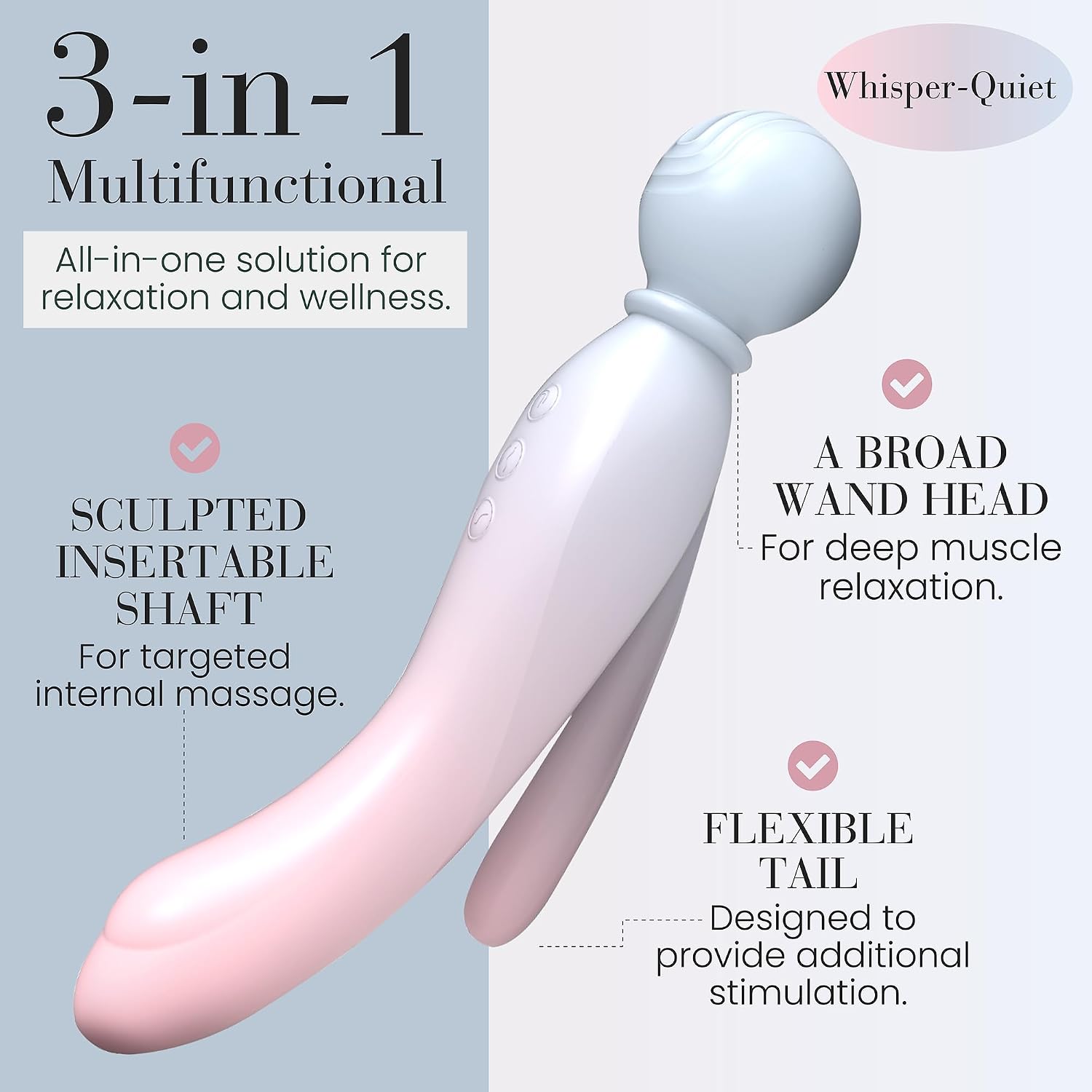 Luxury 3-in-1 Body Wand Massage Vibrator – Triple Motor, 7 Speeds / 21 Vibration Combinations, Medical-Grade Silicone, Rechargeable 500 mAh, IPX7 Waterproof, Whisper-Quiet (Air)