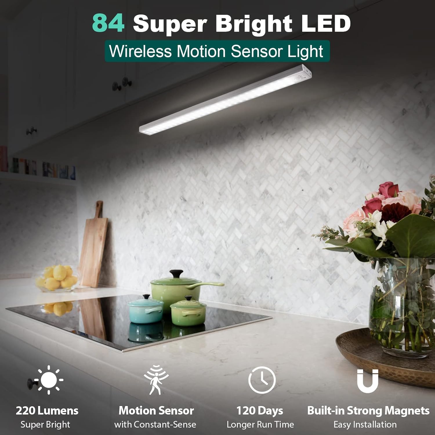 3 Pack 36 LED Closet Lights + 1 Pack 84 LED Closet Lights Battery Powered LED Lights, BLS Super Bright Under Cabinet Lighting, Motion Sensor Light Indoor, Wireless Lights, 3200mah Rechargeable Battery