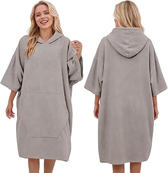 Surf Poncho Hooded Beach Towel Quick Dry, Terry Cloth Changing with Oversize Pockets, Swim Cover Up for Adults Men & Women Surfing Beach Aquatics, Gift for Swimmer Lovers