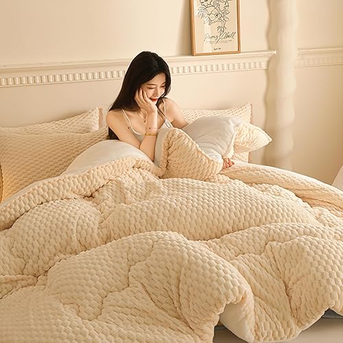 Miniatura 4 de Edredones de cama gruesos y transpirables, edredón de plumón, cachemira y telas dobles, edredón de invierno grueso de terciopelo de doble cara, C,