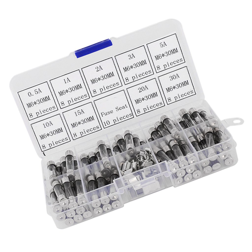 6x30mm Fast-blow Glass Fuses Quick Blow Car Glass Tube Fuses Assorted Kit Amp 0.5A,1A,2A,3A,5A,10A,15A,20A,30A and 10pcs fuse seat - 72pcs-image-37