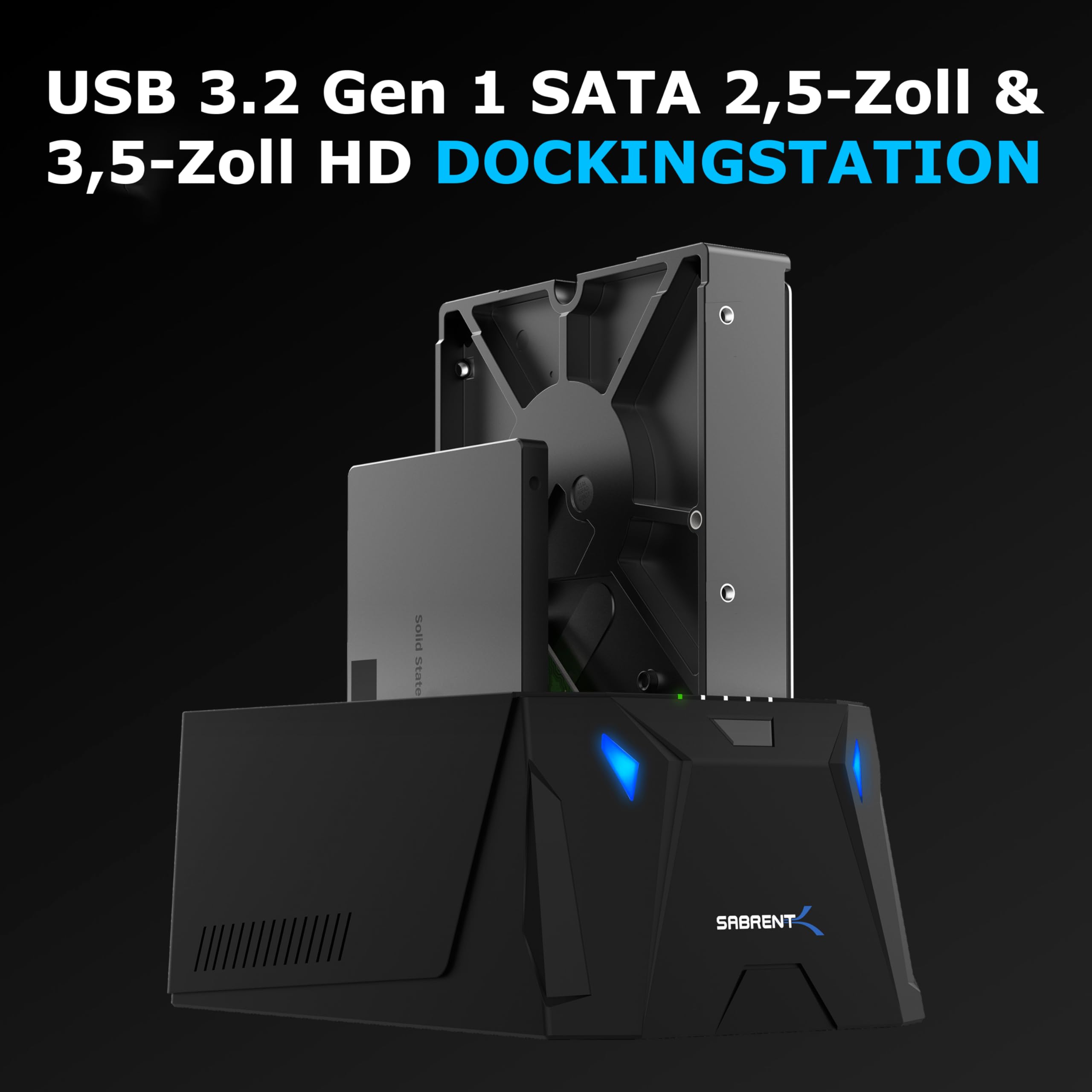 SABRENT 2 Bay USB A Festplatten Dockingstation - 2,5 3,5 Zoll SATA SSD HDD Docking Station 5Gbps - Dock mit Offline Festplatte Klonen [10 TB Support] (EC-HD2B)