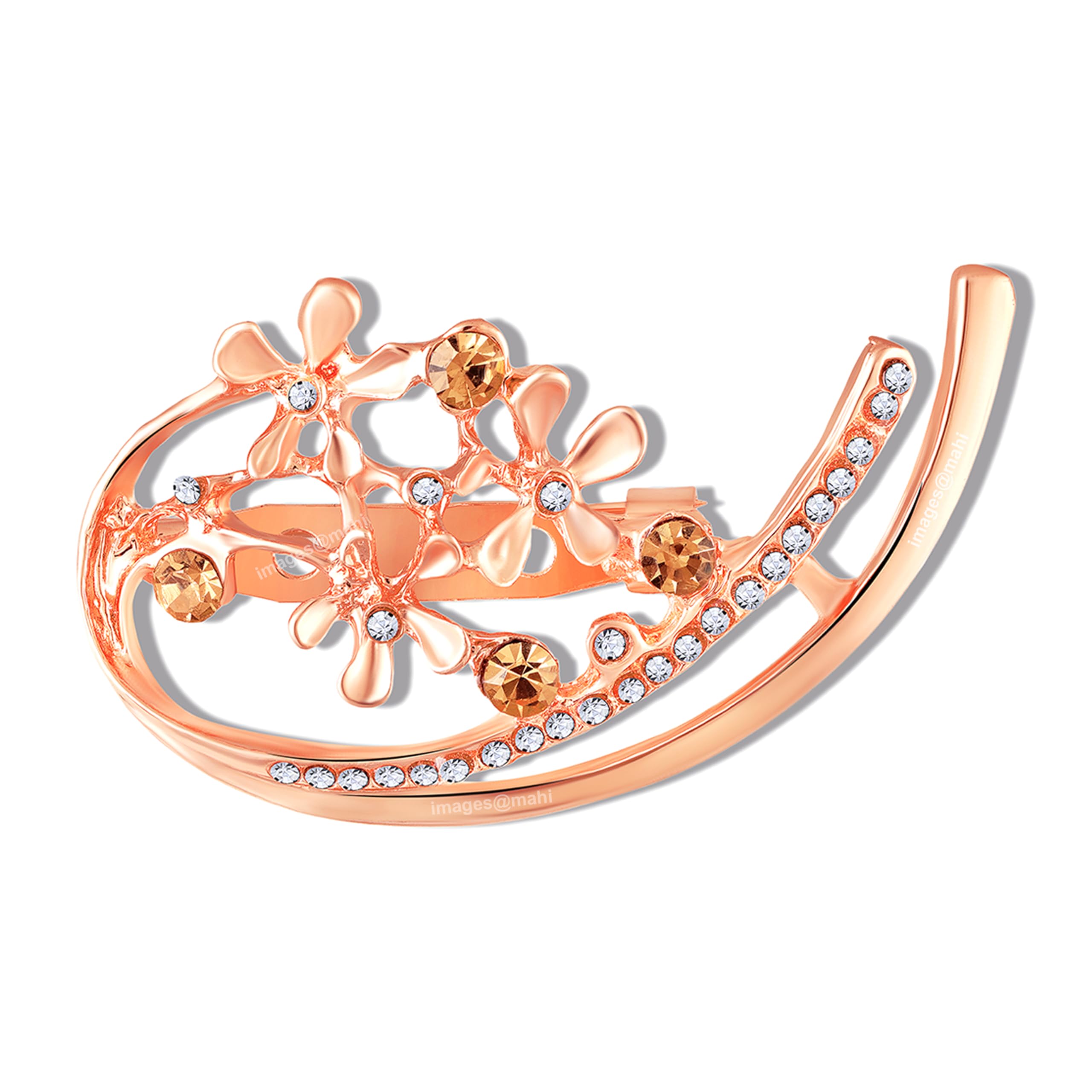 Silver Tone Floral Arc Crystals Studded Wedding Brooch for Women (PABP1101266PR)-image-48
