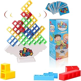 Team Tower Game for Kids & Adults, Tetra Tower Game Balance Stacking Block, Stack Attack Game Tetris, Brain Build Magnetic Tetris Game, for Team Building, Family Parties, and Travel (48 Blocks)