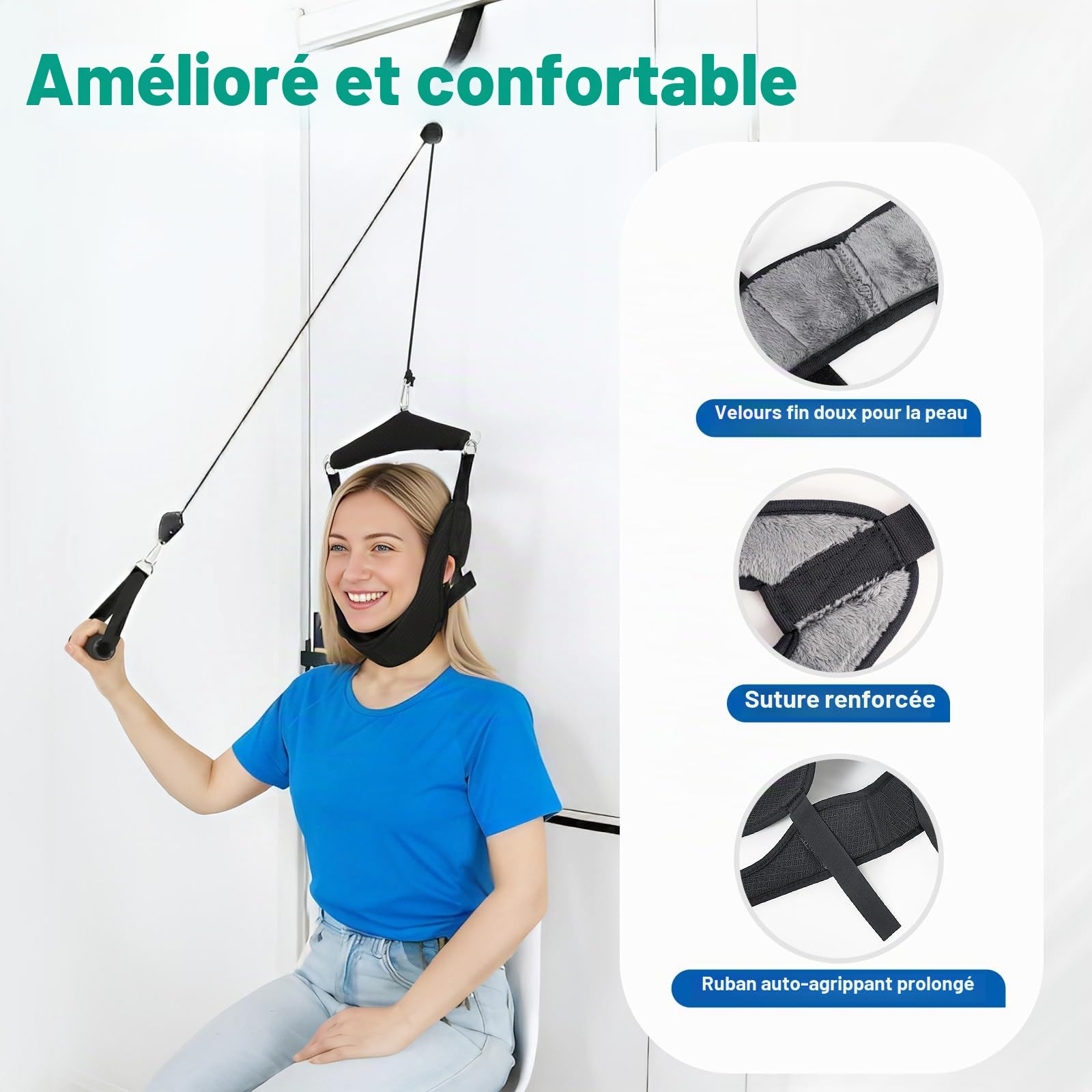 Appareil de Traction cervicale à Double cliquet, Appareil de Traction du Cou, pour Soulagement de la Douleur Cervicale, la Hernie Discale Vertébrale