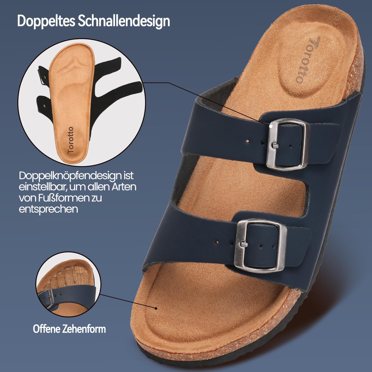 Torotto Pantuflas Mules Sandalias para Hombre con Punta Cómodas de Playa con Hebilla Planas Zuecos Verano Zapatillas de corcho para Caballeros
