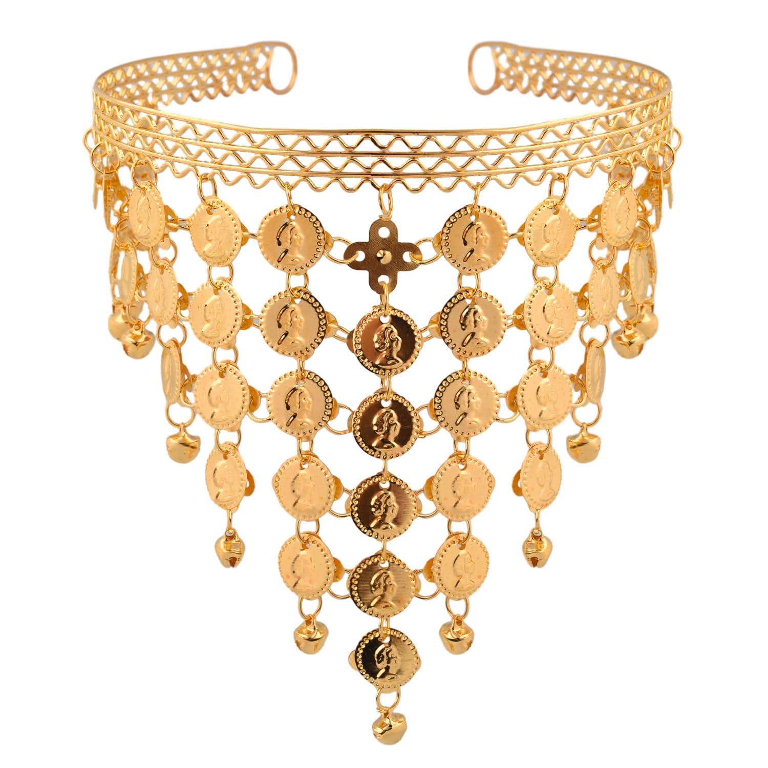 Belly Dance Headdress Metal Hanging Coin Headband Indian Dance Headdress Gold Coin Tassel Hair Band Women's Halloween Party Dance Headdress