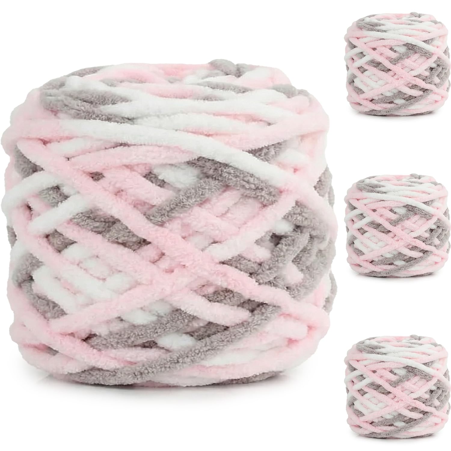 Exquilnova 4 Pack Chunky Yarn for Hand Knitting,380g Multiple Colors Chenille Yarn for Knitting & Crochet,Soft Chunky Wool for Blankets,Cushion,Scarves,Pet Beds,Bags,Hats,Sweaters(Light Pink Coffee) — image 1