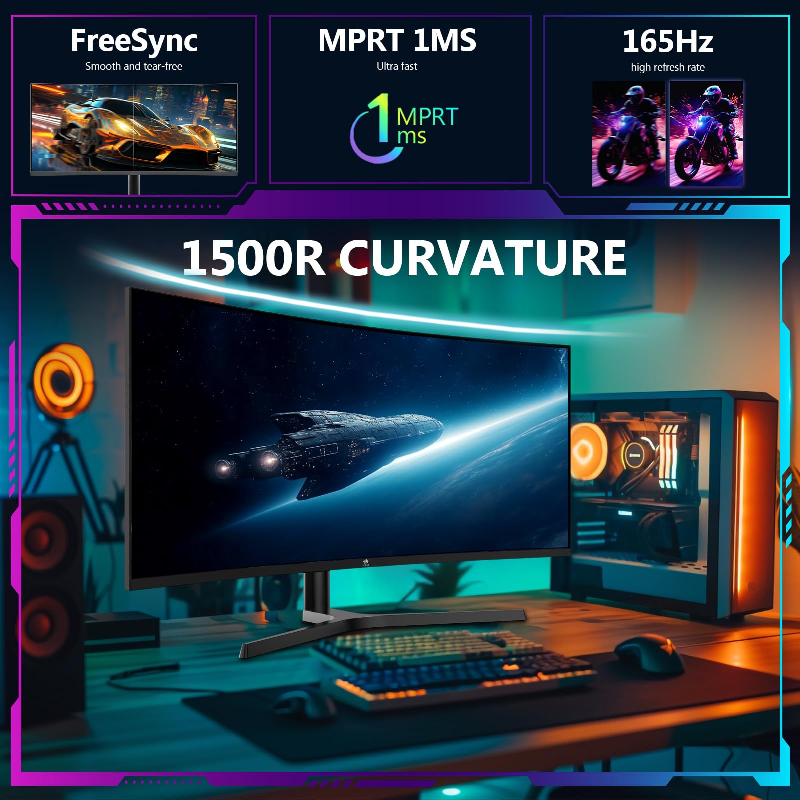 Z-Edge 34'' Zakrzywiony Monitor Gamingowy Biały, 3440x1440, 165Hz (DP1.4×2), IPS, 1ms, Ultraszeroki 21:9, Regulowana wysokość/pion/poziom/obrót, 100Hz (HDMI2.0×2), FreeSync, VESA (kabel DP w zestawie)