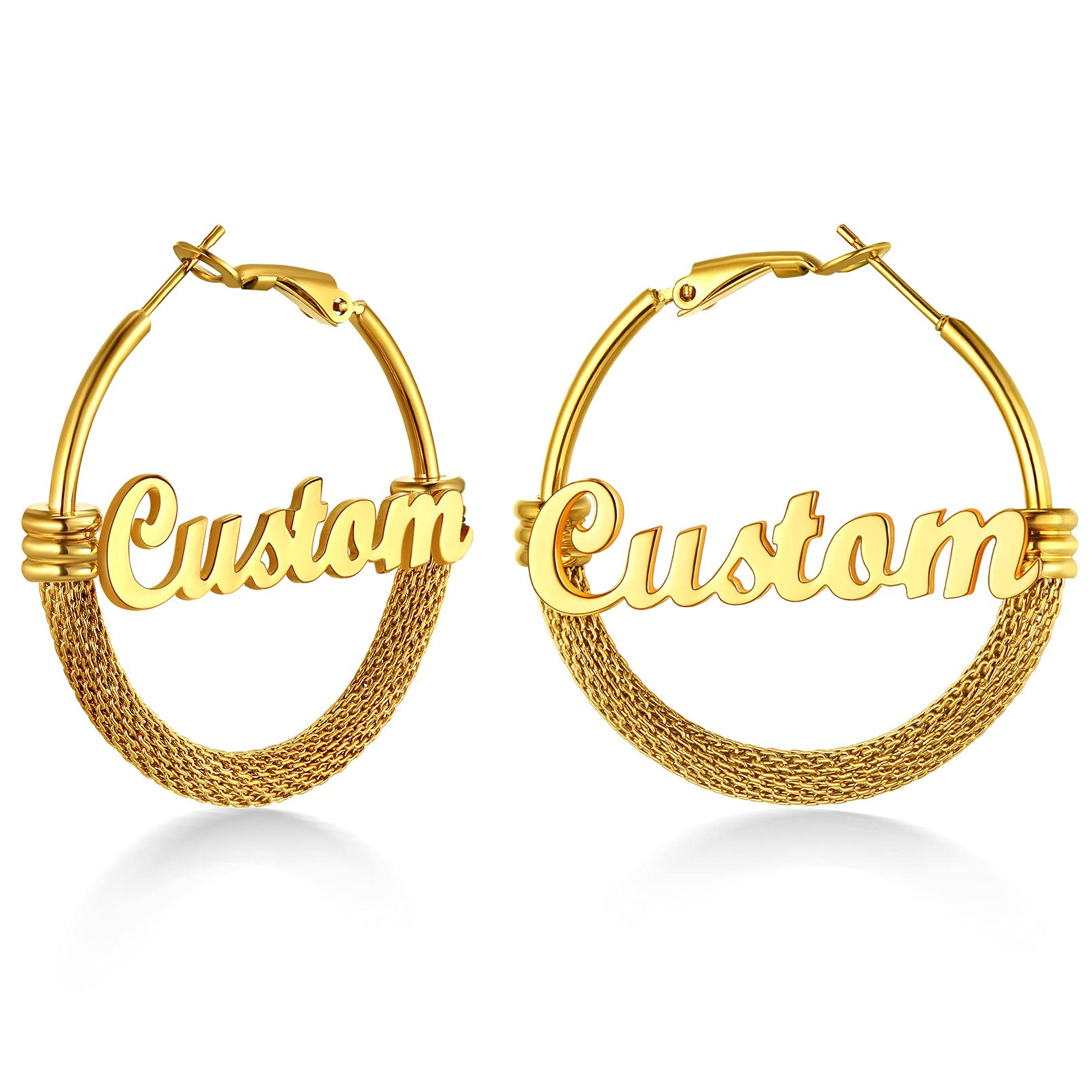 Custom4U Bamboo Earrings for Women Personalized Gold Hoop Name Earrings
