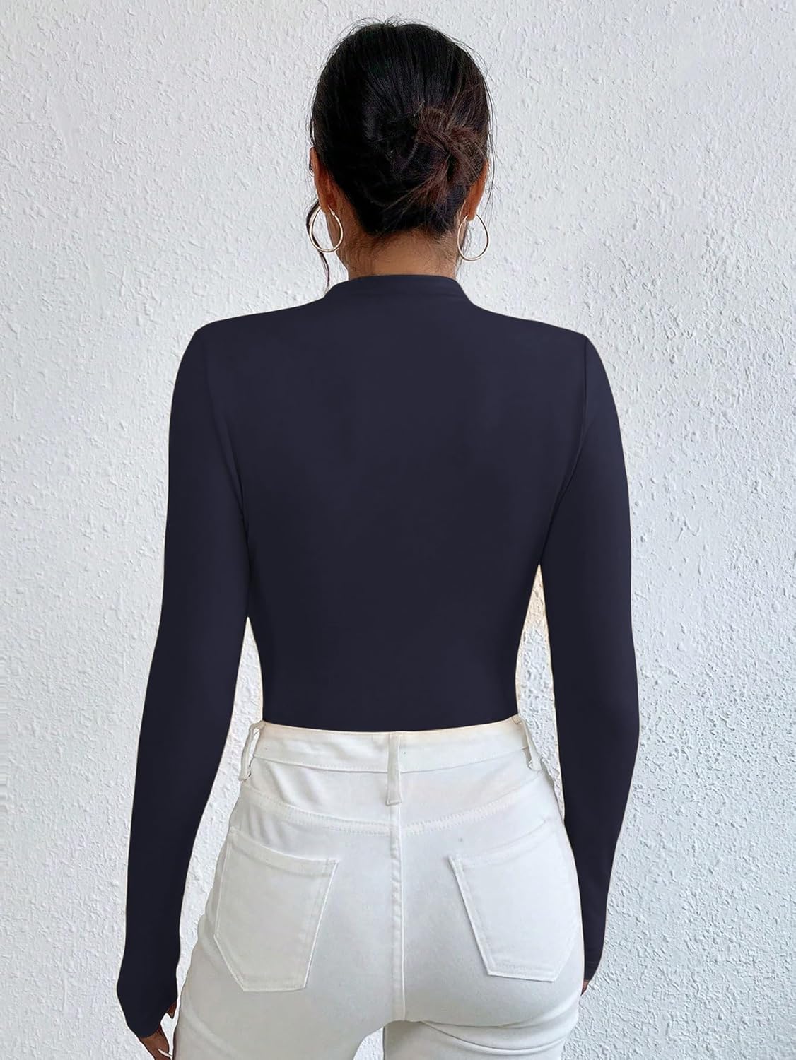 sweatyrocks women's bodysuit mock neck casual ruched long sleeve jumpsuit large deep blue