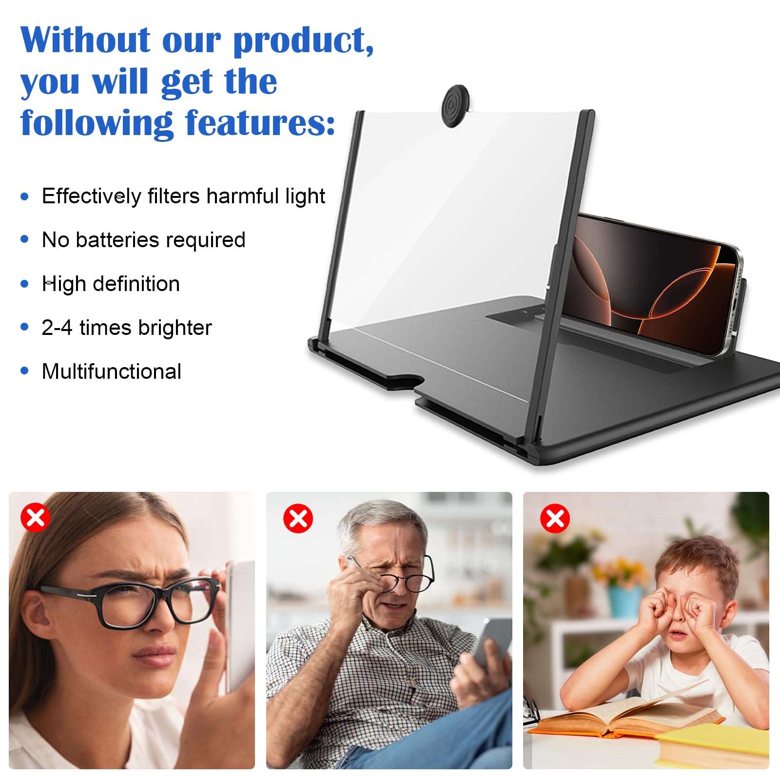 18 Pouces Agrandisseur Ecran Telephone – 3D HD Loupe pour Telephone Portable, Anti-Lumière Bleue, pour Regarder des Vidéos, Tous Les Smartphones (Noir)