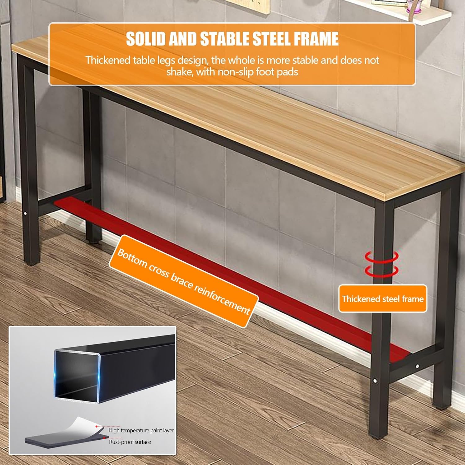 Long Bar Table Counter height table Rectangular Pub Tables Height 100cm Metal bracket has strong load-bearing capacity Kitchen Table Desktop thickness 2.3cm Suitable for home bars and cafes(Lig