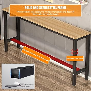 Long Bar Table Counter height table Rectangular Pub Tables Height 100cm Metal bracket has strong load-bearing capacity Kitchen Table Desktop thickness 2.3cm Suitable for home bars and cafes(Whi