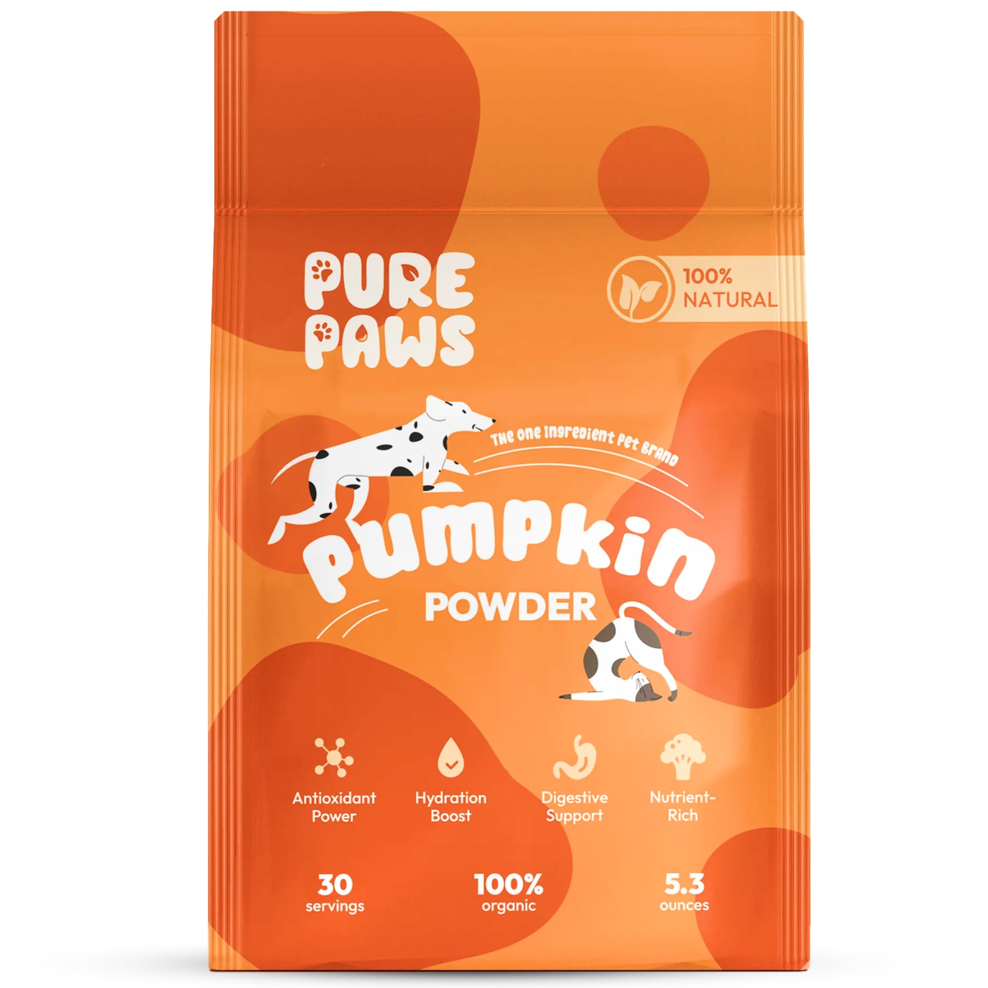 Pure Paws Organic Pumpkin Powder for Dogs, Puppies, Cats, and Kittens: Your Pet's Essential Digestive Supplement 7.5oz