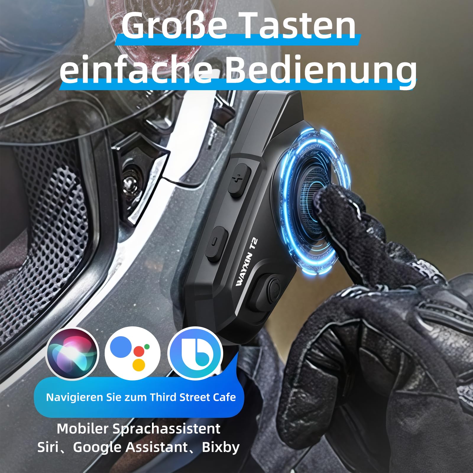 T2 Interfono Moto Auricolare 300M Sistema di Comunicazione con Wireless Bluetooth 5.1 IPX7 Impermeabile Cancellazione del Rumore DSP&CVC HiFi/Voce AI Interphone Casco Moto Auricolare