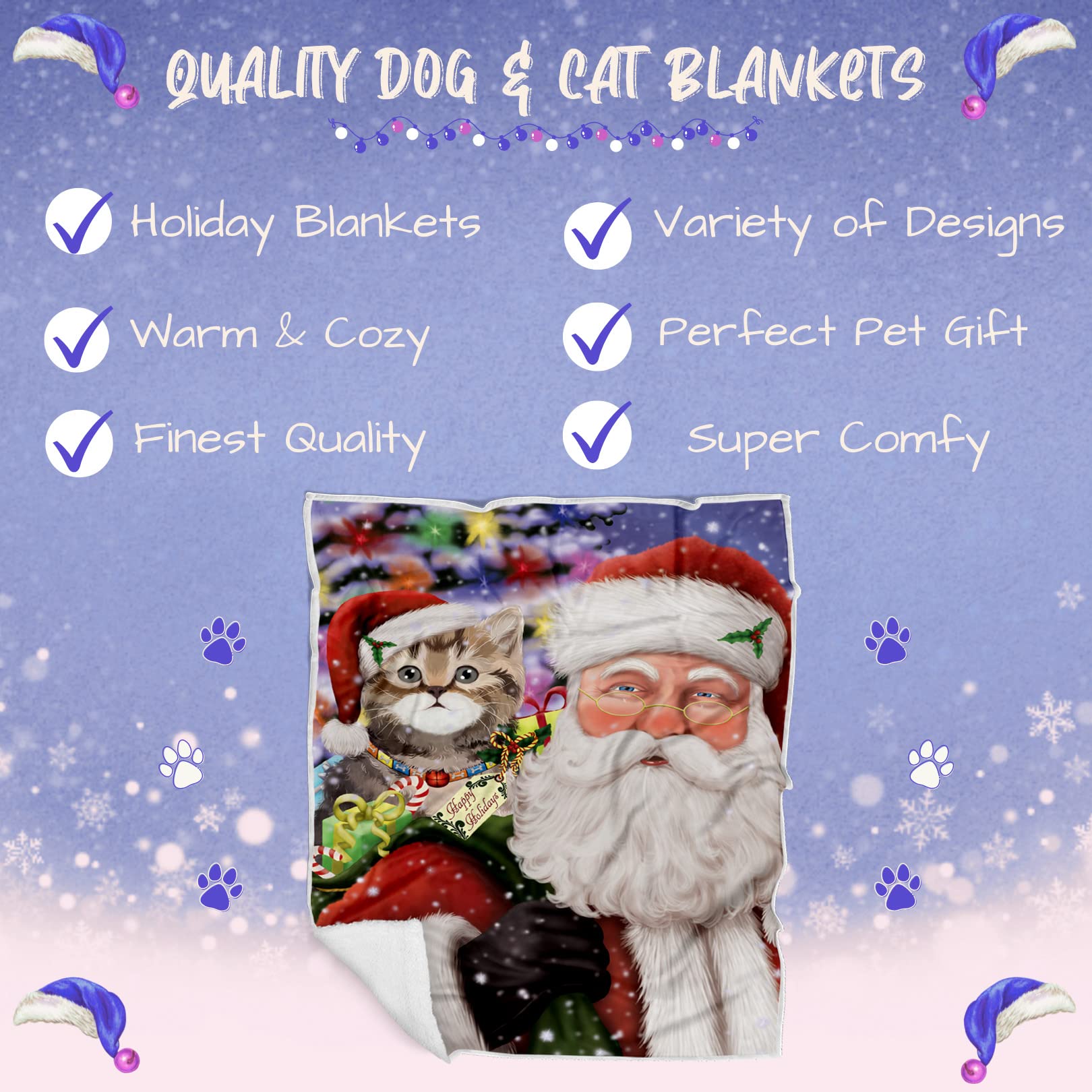 Doggie of the Day British Shorthair Cat Blanket - Christmas Santa Carrying Presents - Super Soft & Warm Pet Theme for Sofa or Bed, Warm Fleece, Sherpa or Woven Material, BLNKT160274 (50x60 Sherpa)