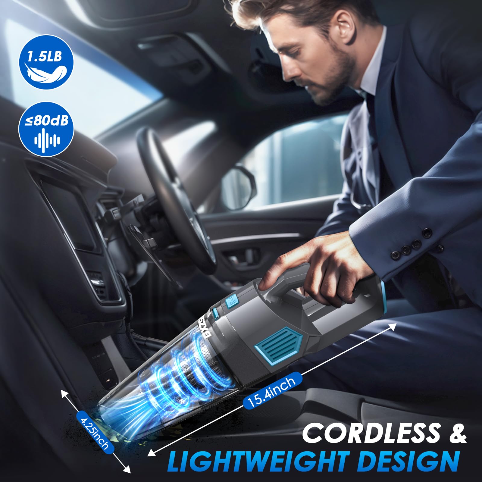 Gxzsk Aspiradora de mano inalámbrica, 15000 PA, aspiradora de mano de succión fuerte para coche, recargable, aspiradora de mano portátil con múltiples boquillas y filtro lavable para oficina en casa